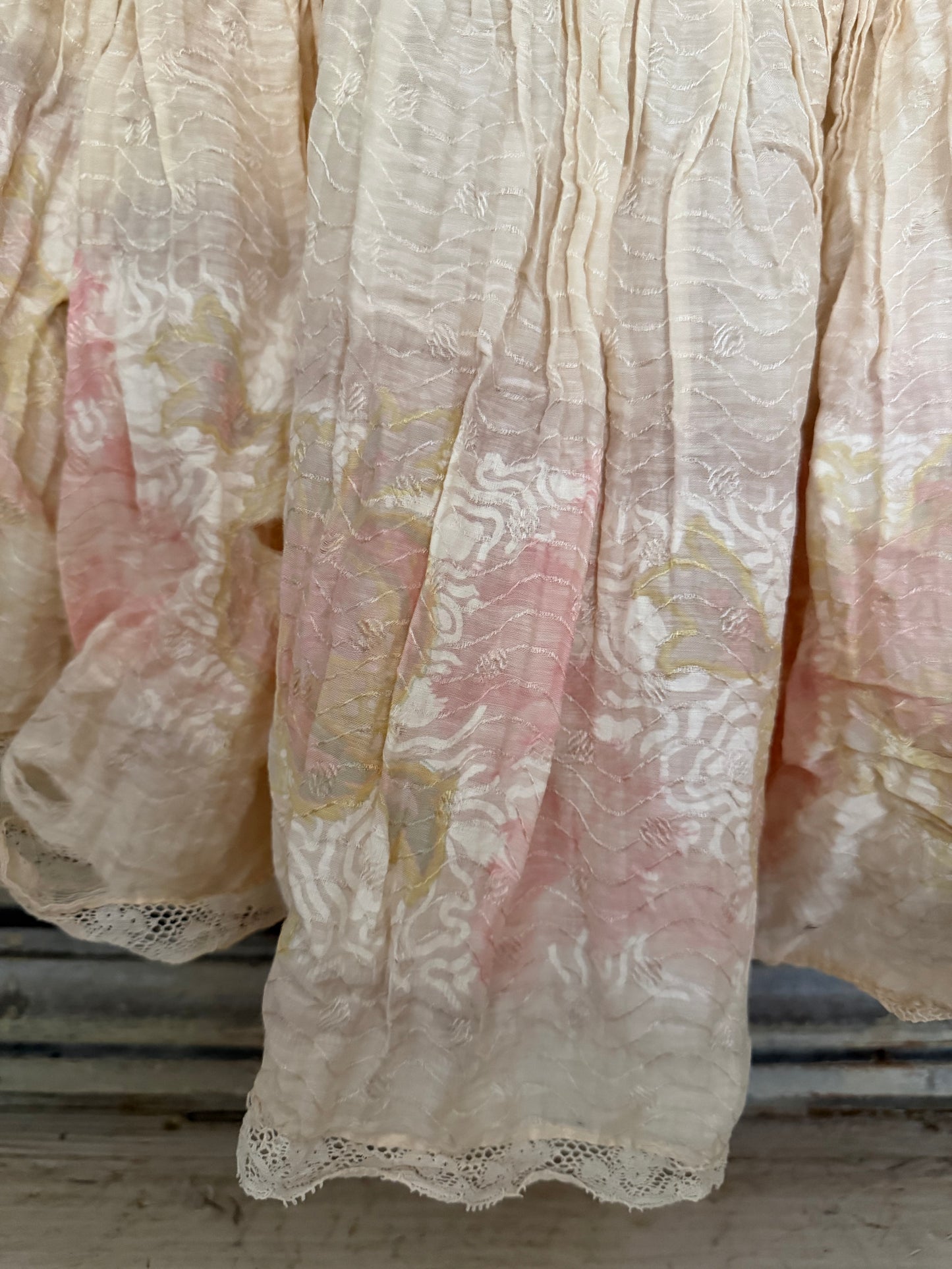 RARE Antique Victorian Pink Watered Rose Lace Slip Undergarment