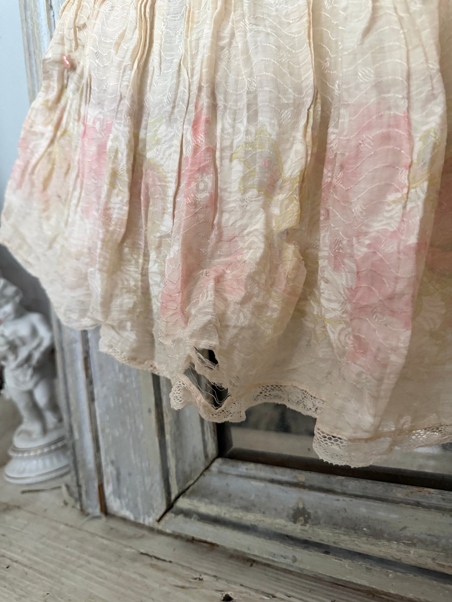RARE Antique Victorian Pink Watered Rose Lace Slip Undergarment