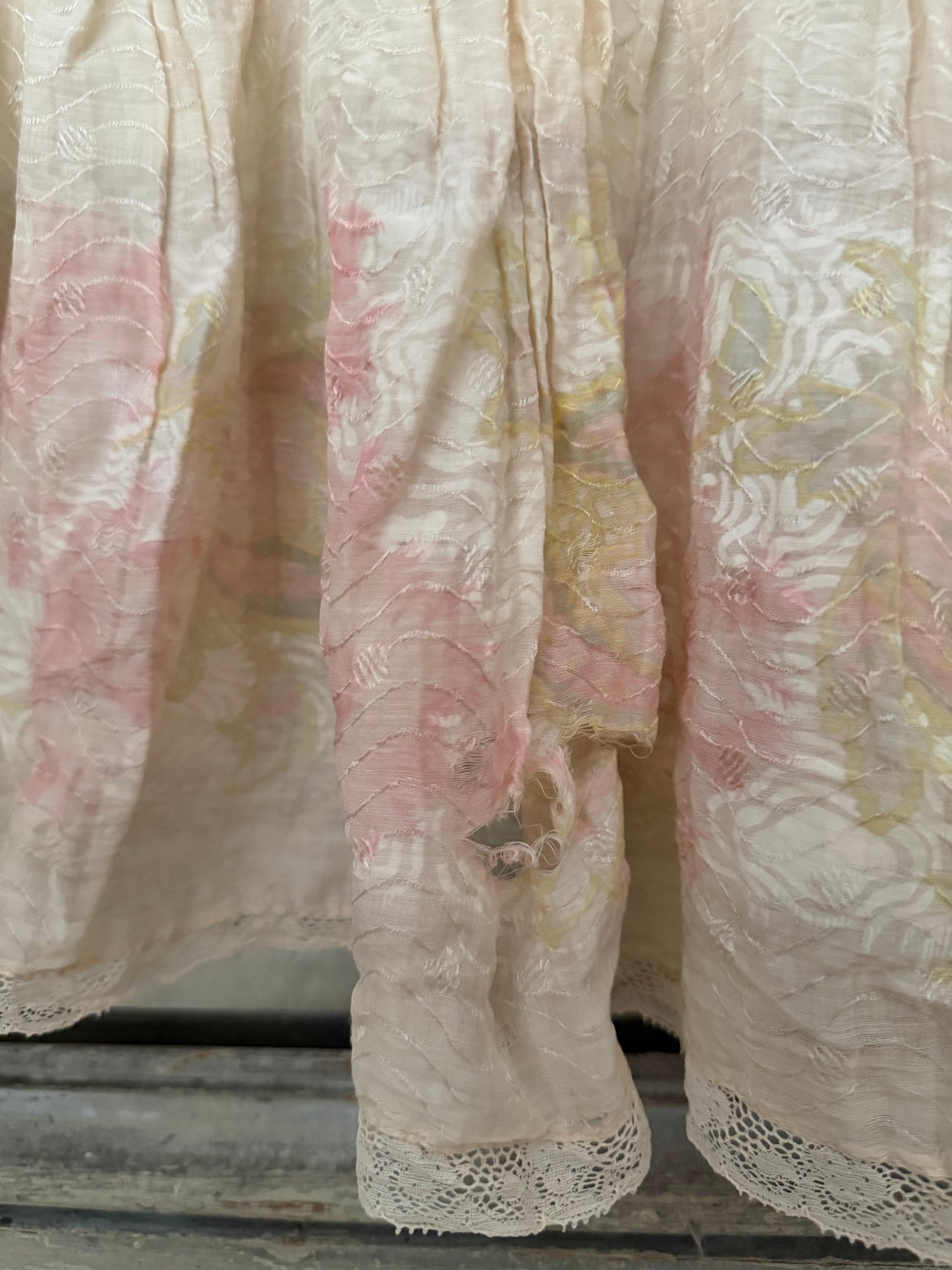 RARE Antique Victorian Pink Watered Rose Lace Slip Undergarment