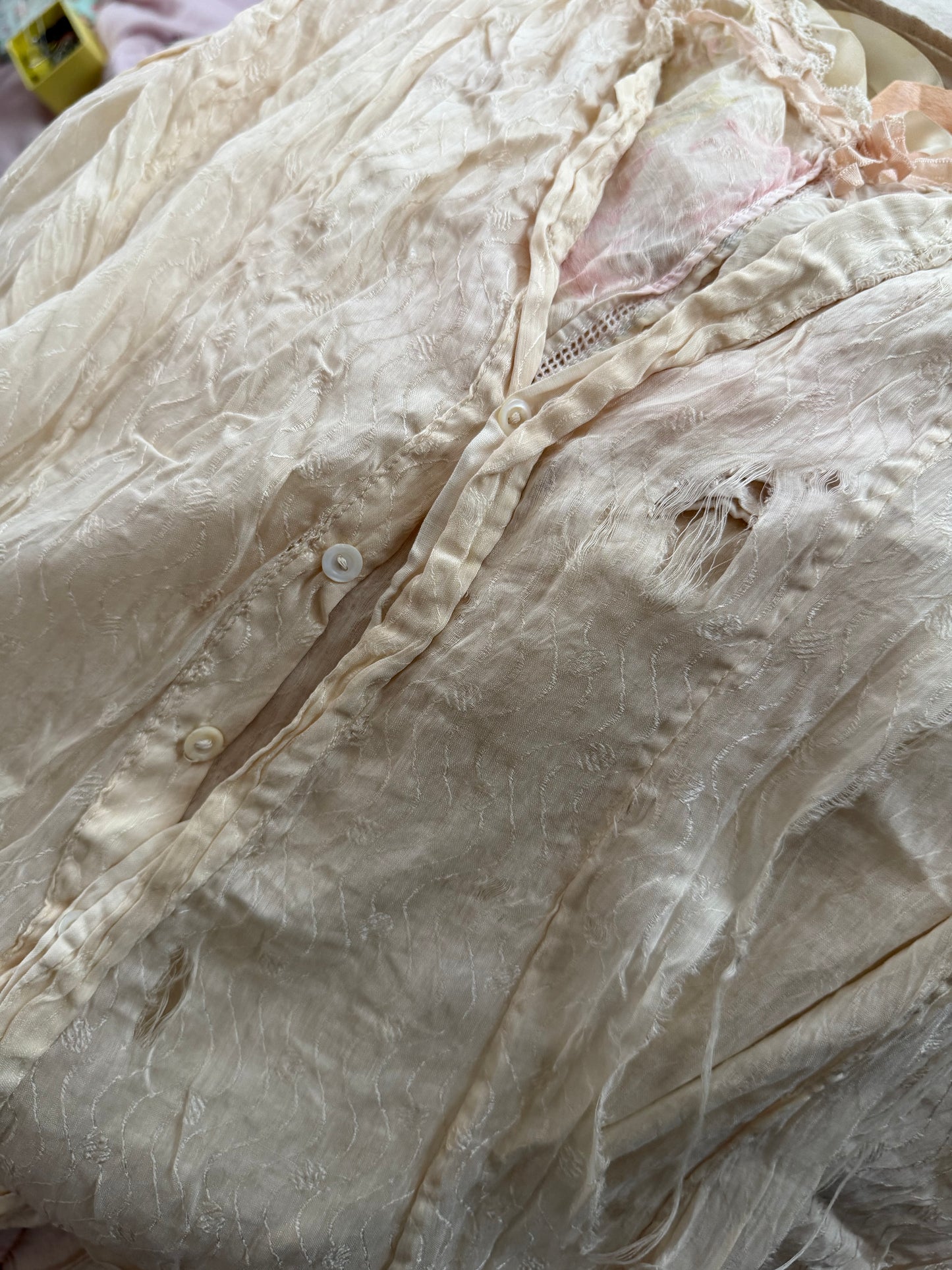 RARE Antique Victorian Pink Watered Rose Lace Slip Undergarment