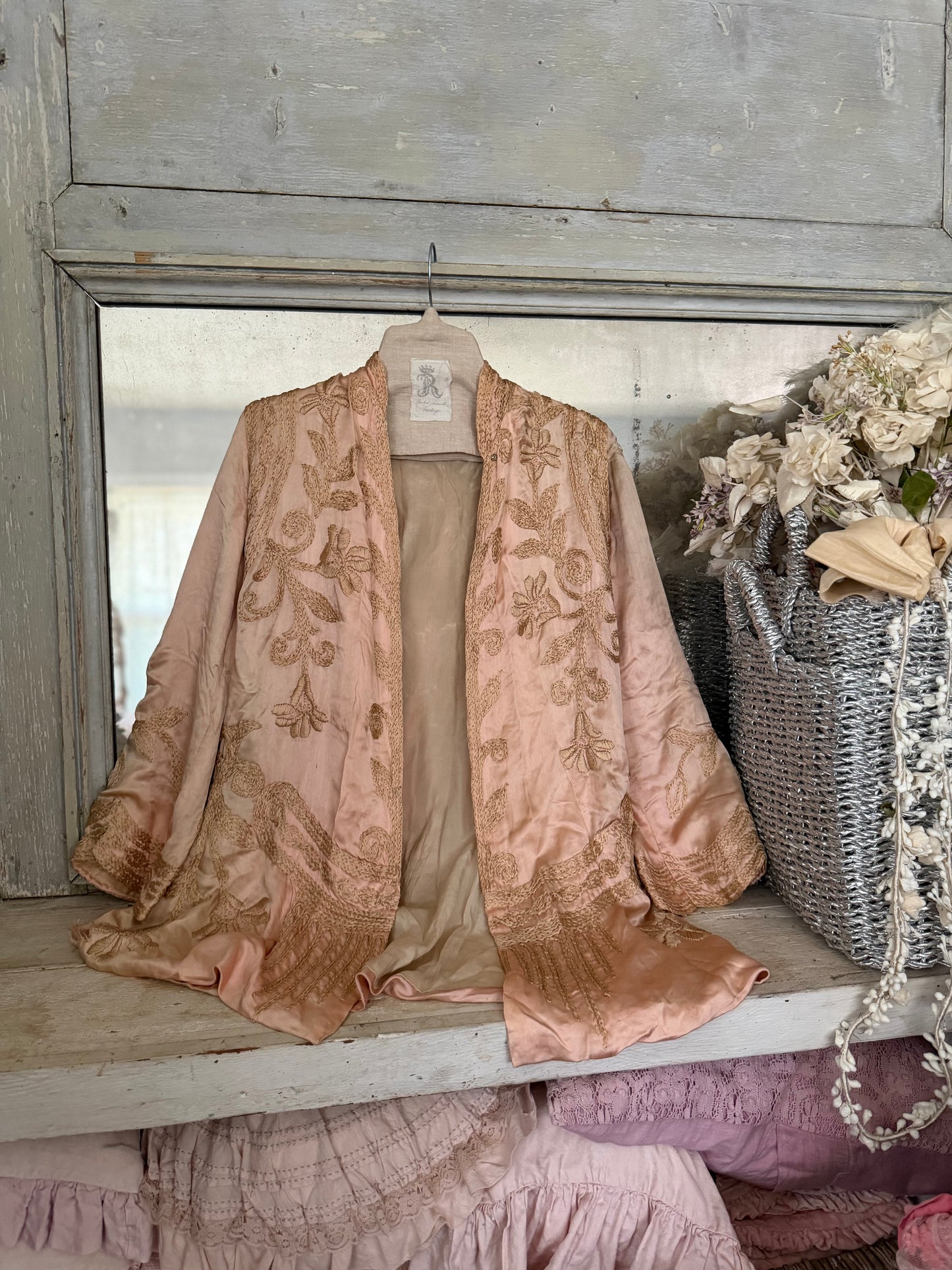 RARE Antique French Label Belle Époque Pink Silk Jacket