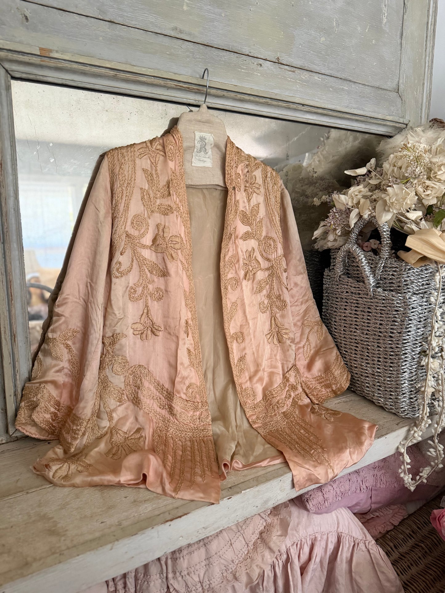 RARE Antique French Label Belle Époque Pink Silk Jacket
