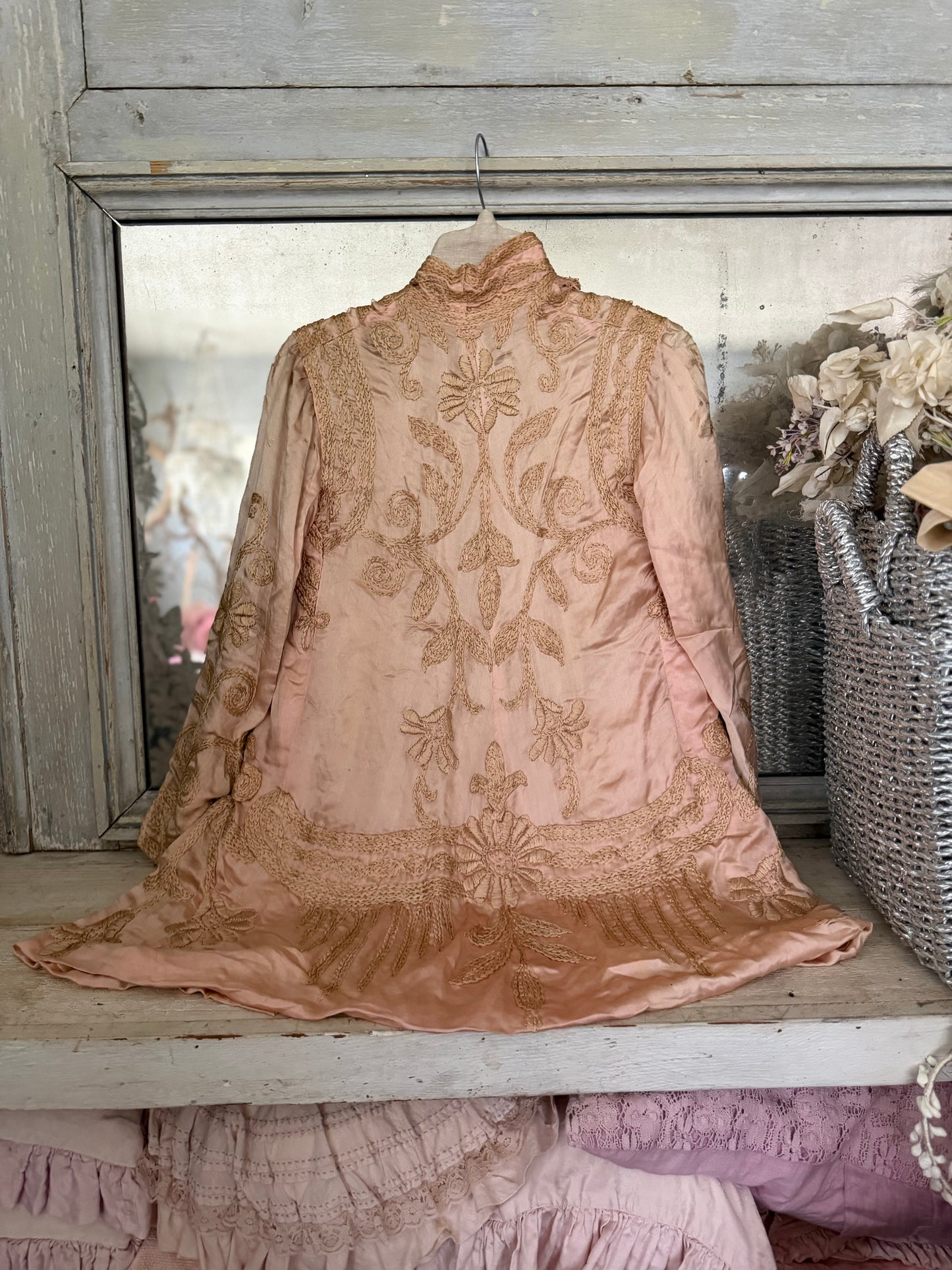 RARE Antique French Label Belle Époque Pink Silk Jacket