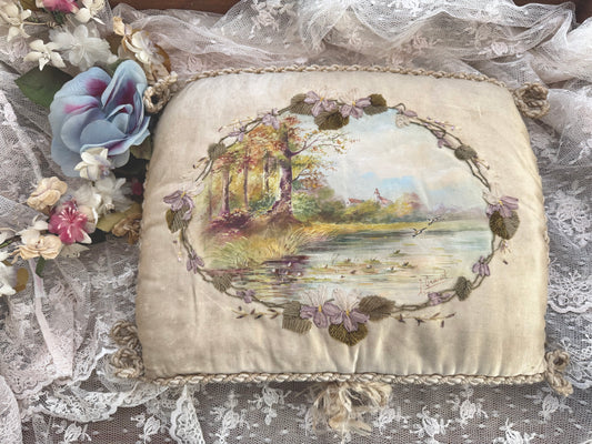 Antique French Silk Painted Ribbonwork Lingerie Keeper