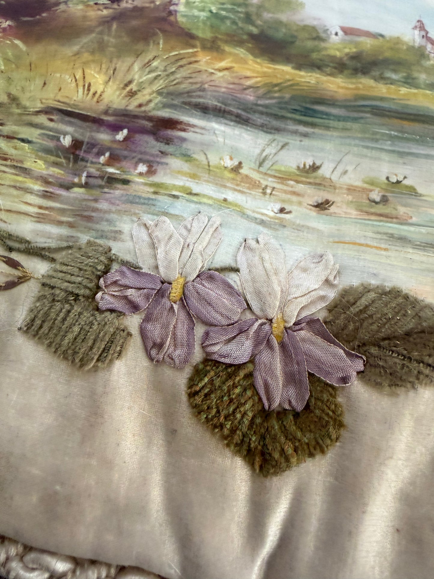 Antique French Silk Painted Ribbonwork Lingerie Keeper