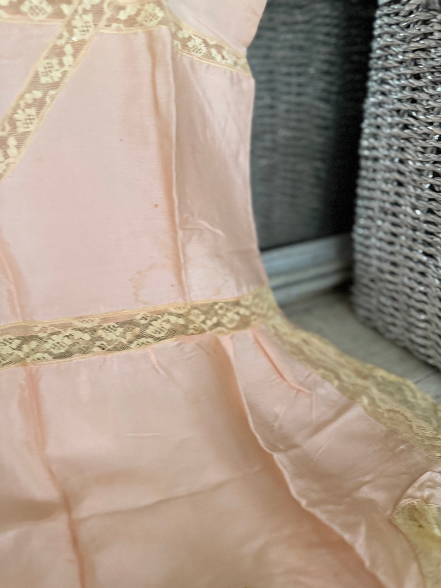 Antique 1920's Pink Silk Ribbonwork Lace Teddy