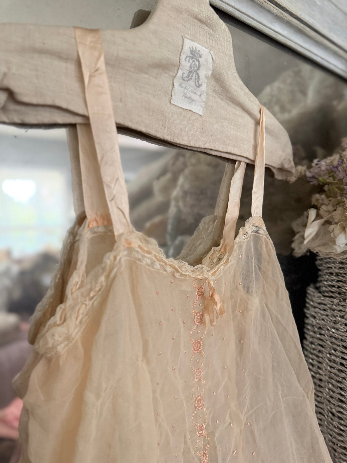 Antique 1920's Pink Silk Embroidered Lace Cami