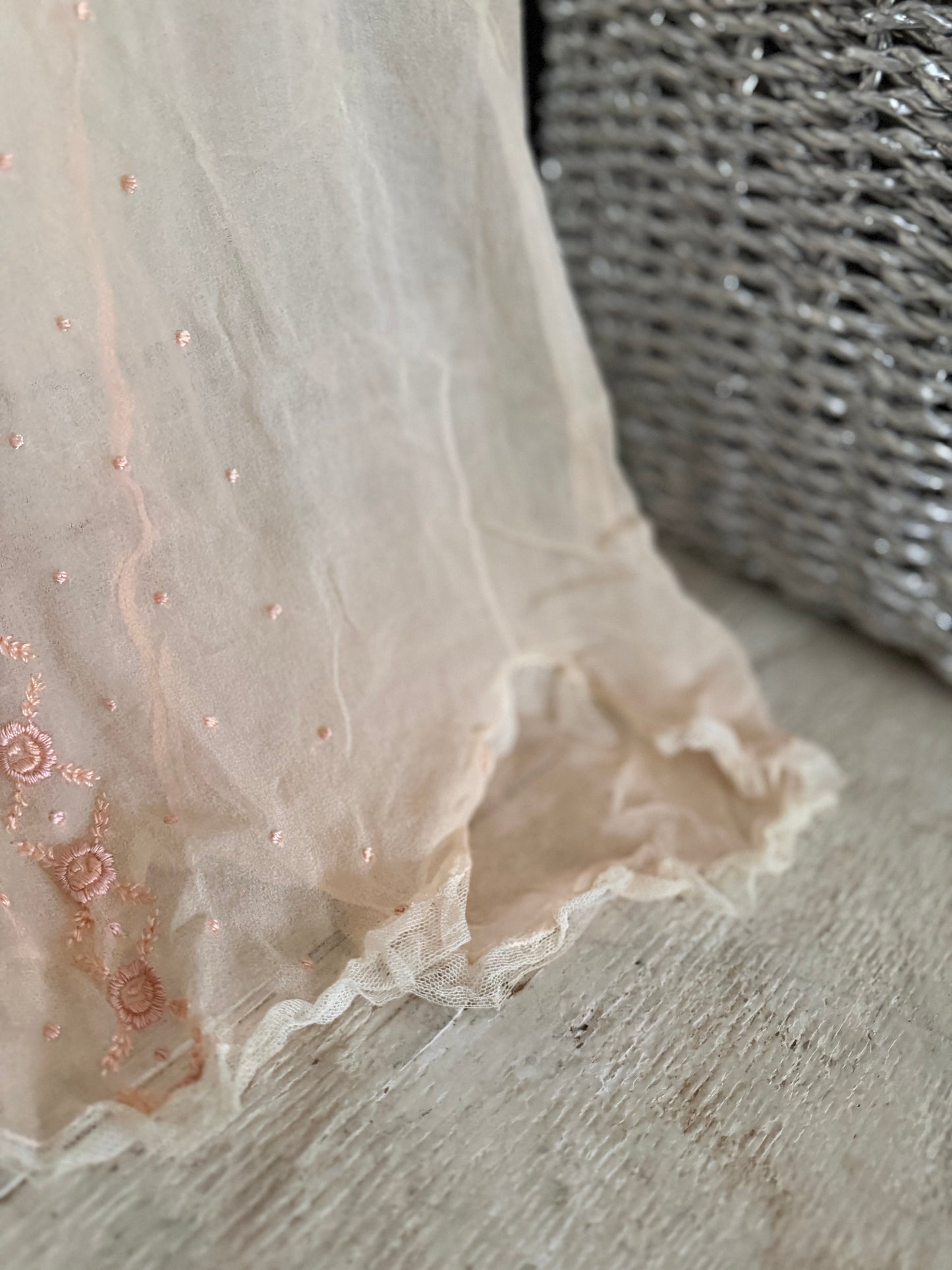 Antique 1920's Pink Silk Embroidered Lace Cami