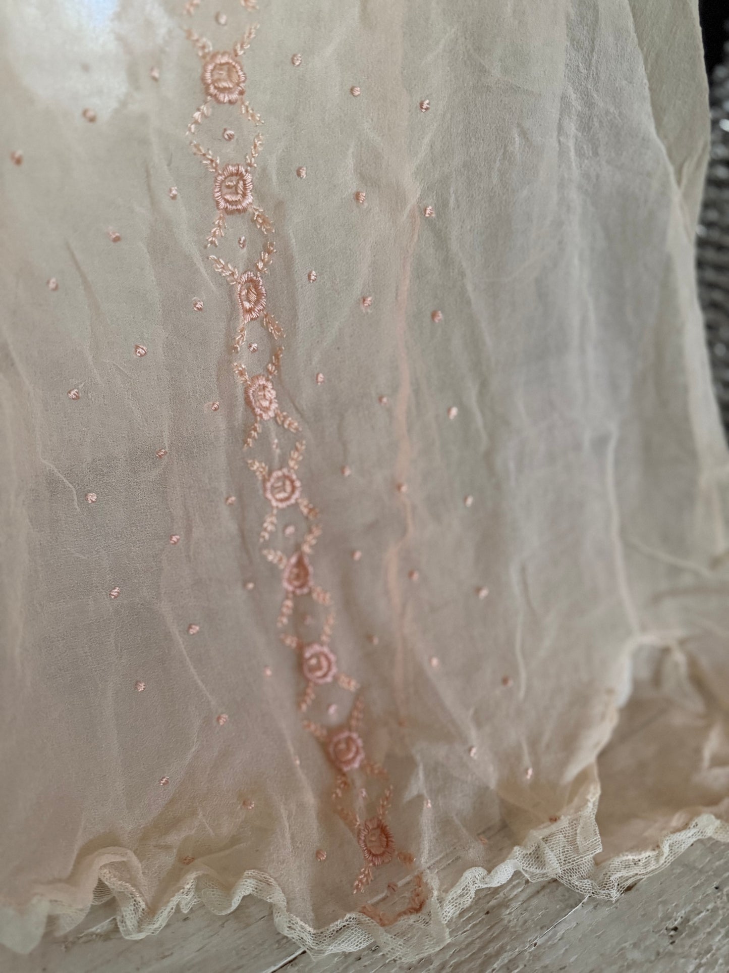 Antique 1920's Pink Silk Embroidered Lace Cami