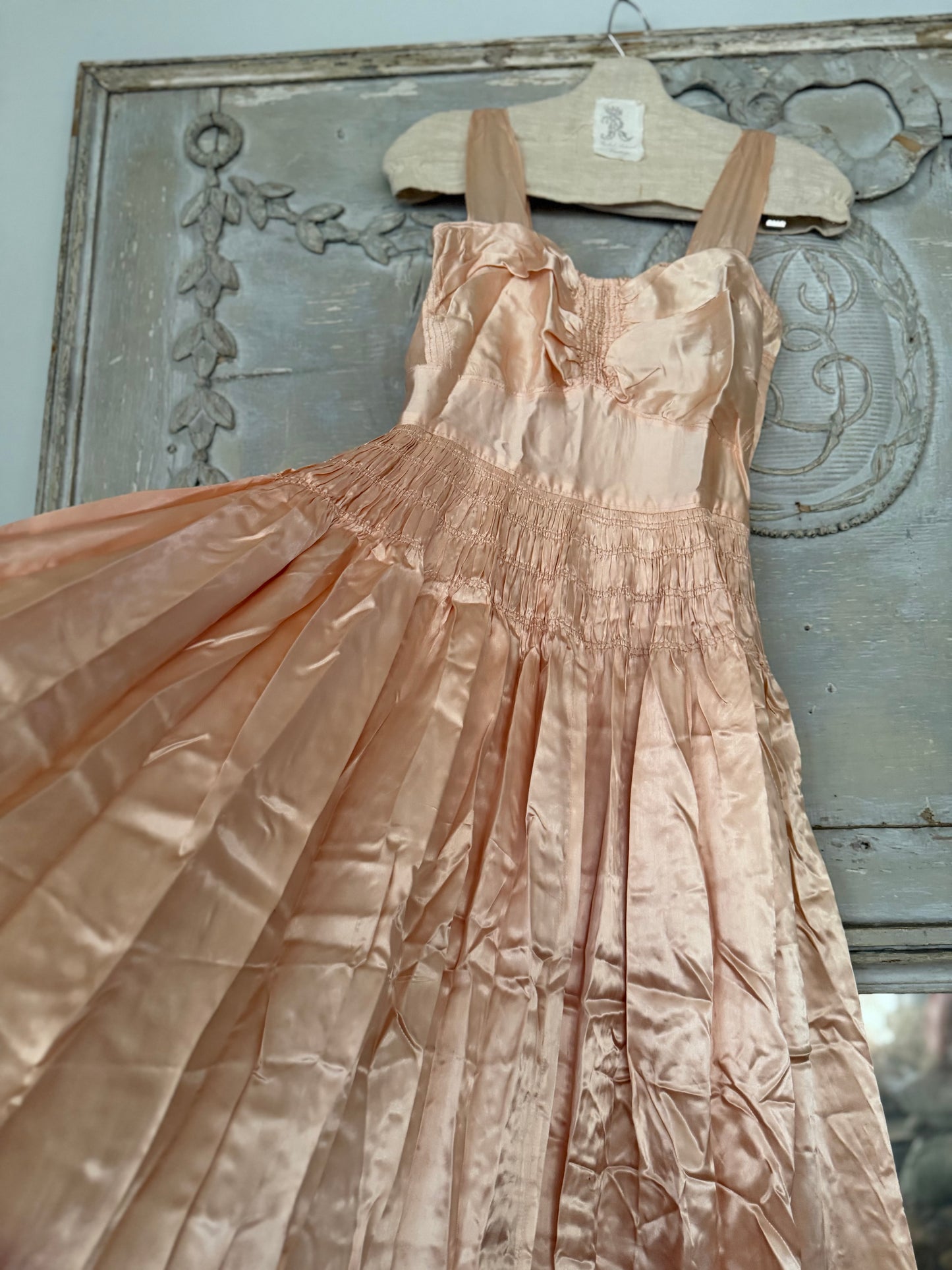 Antique Ballet Pink Satin Ruched Sweetheart Dress