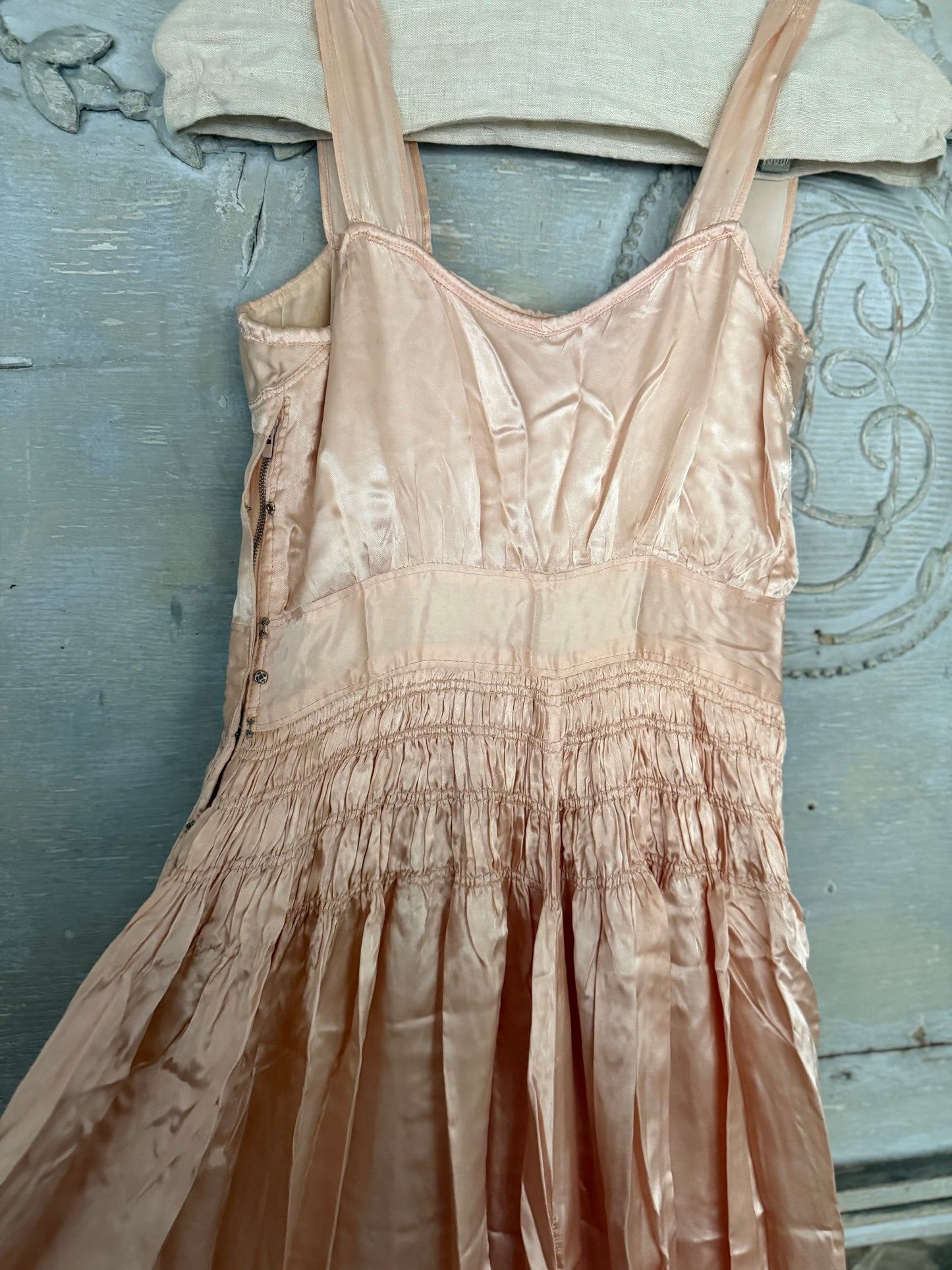 Antique Ballet Pink Satin Ruched Sweetheart Dress