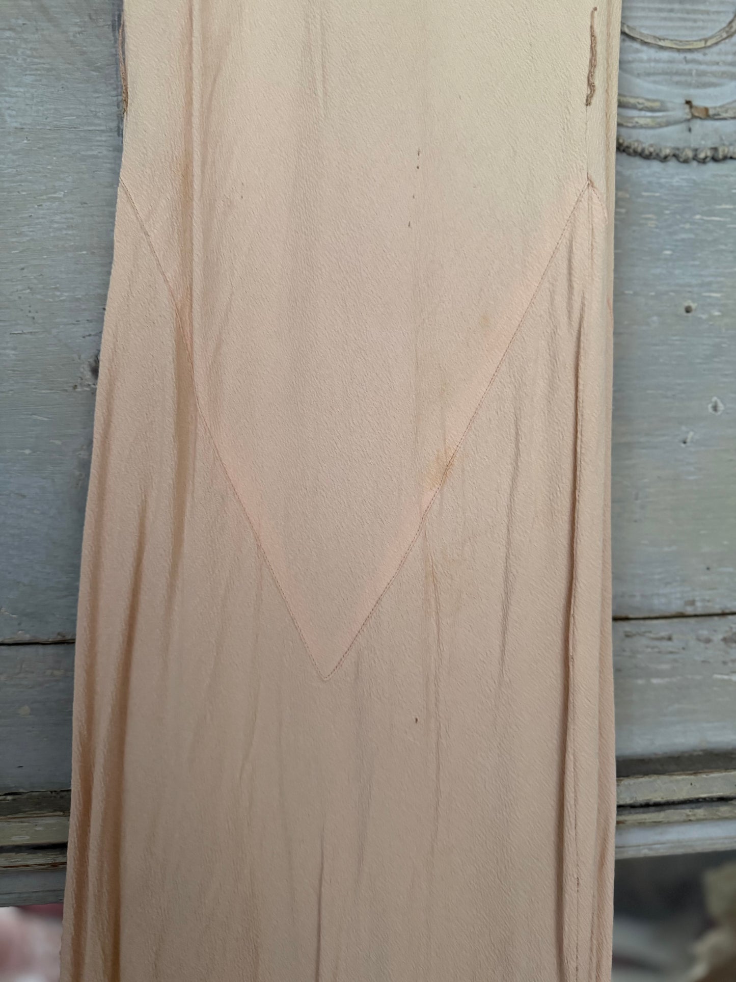 Antique Pink Silk Crepe Ruffled Lace Bias Cut Style Dress