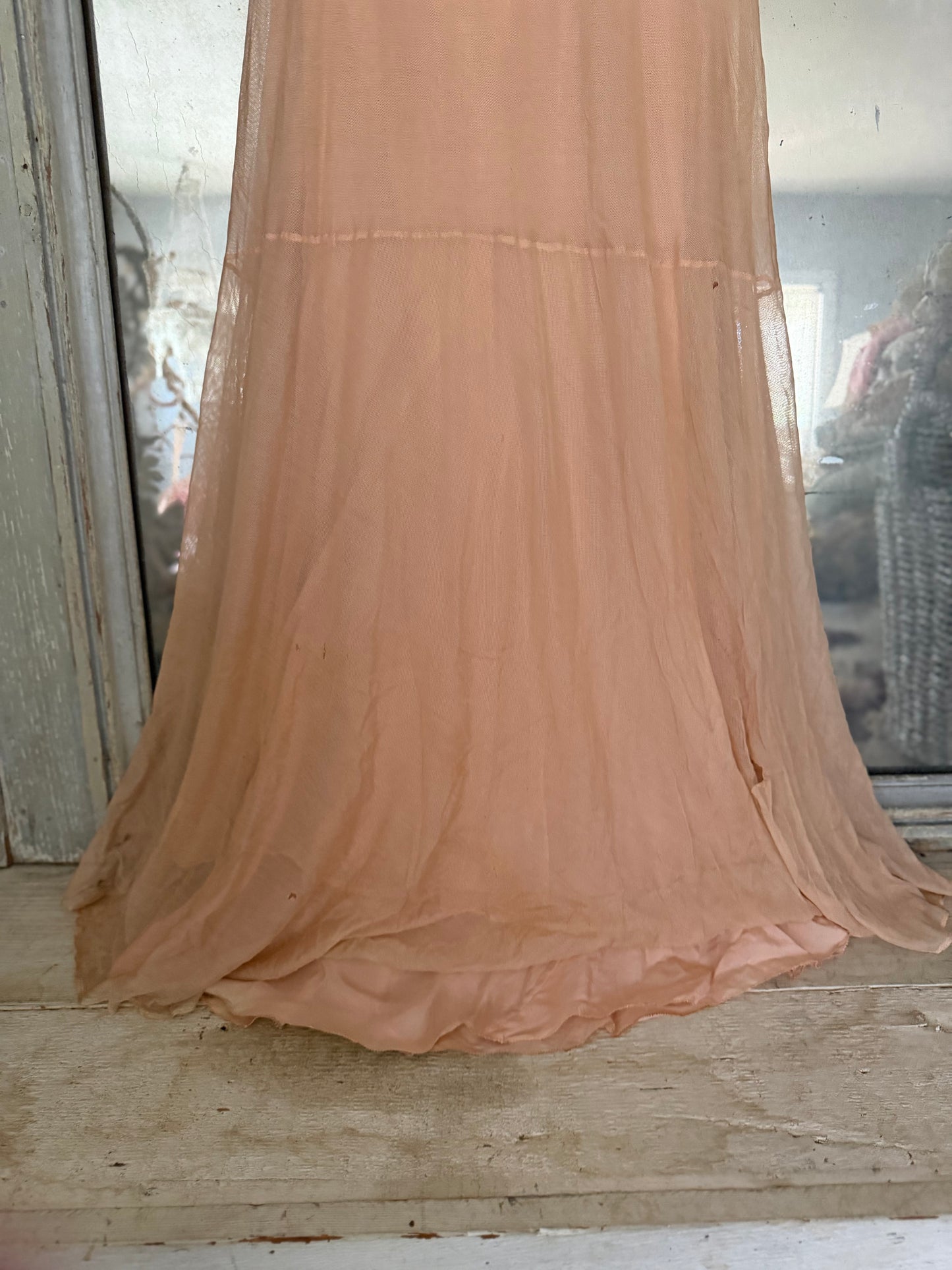 Antique Dusty Pink Net Lace Bias Cut Dress