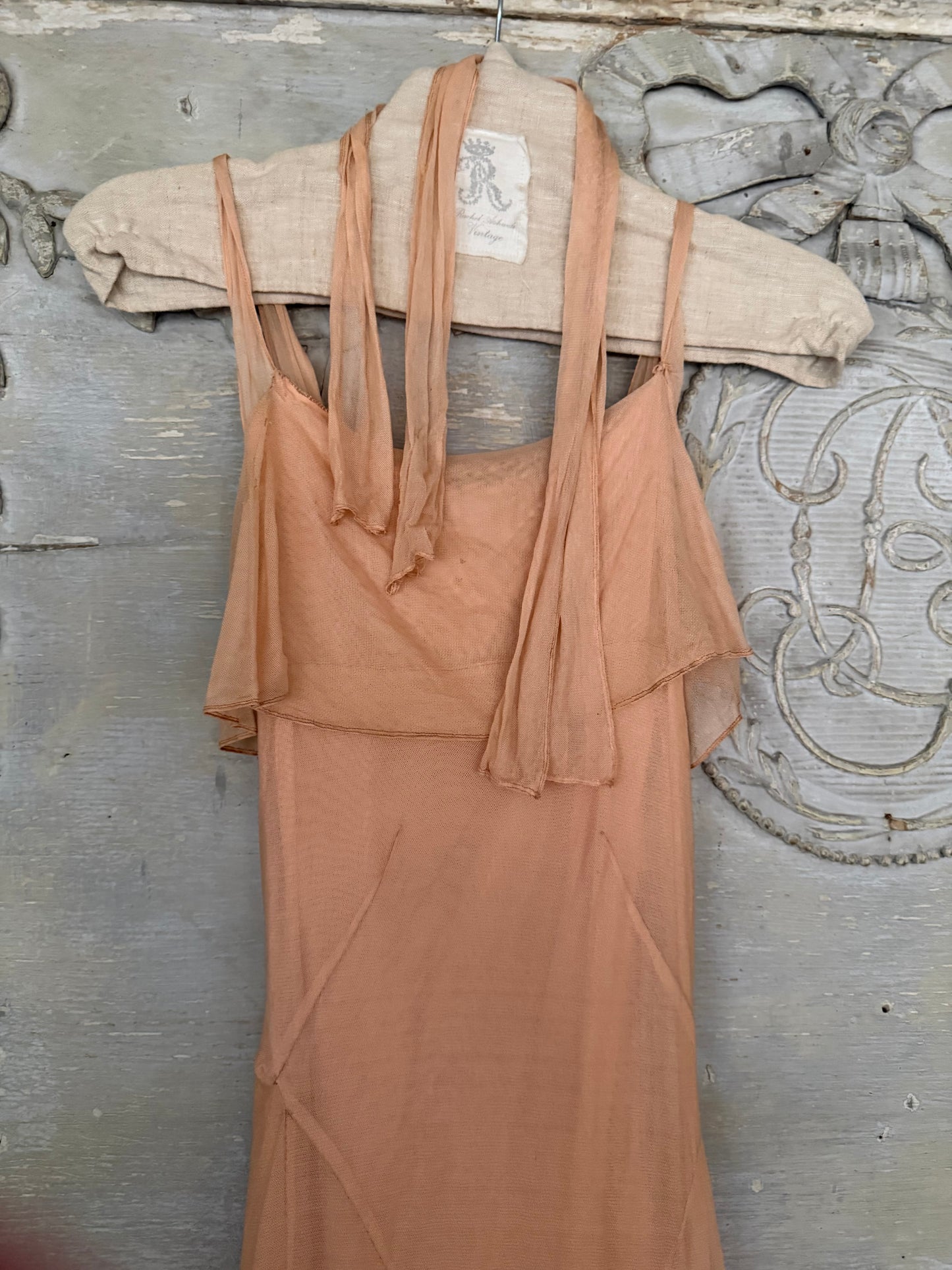 Antique Dusty Pink Net Lace Bias Cut Dress