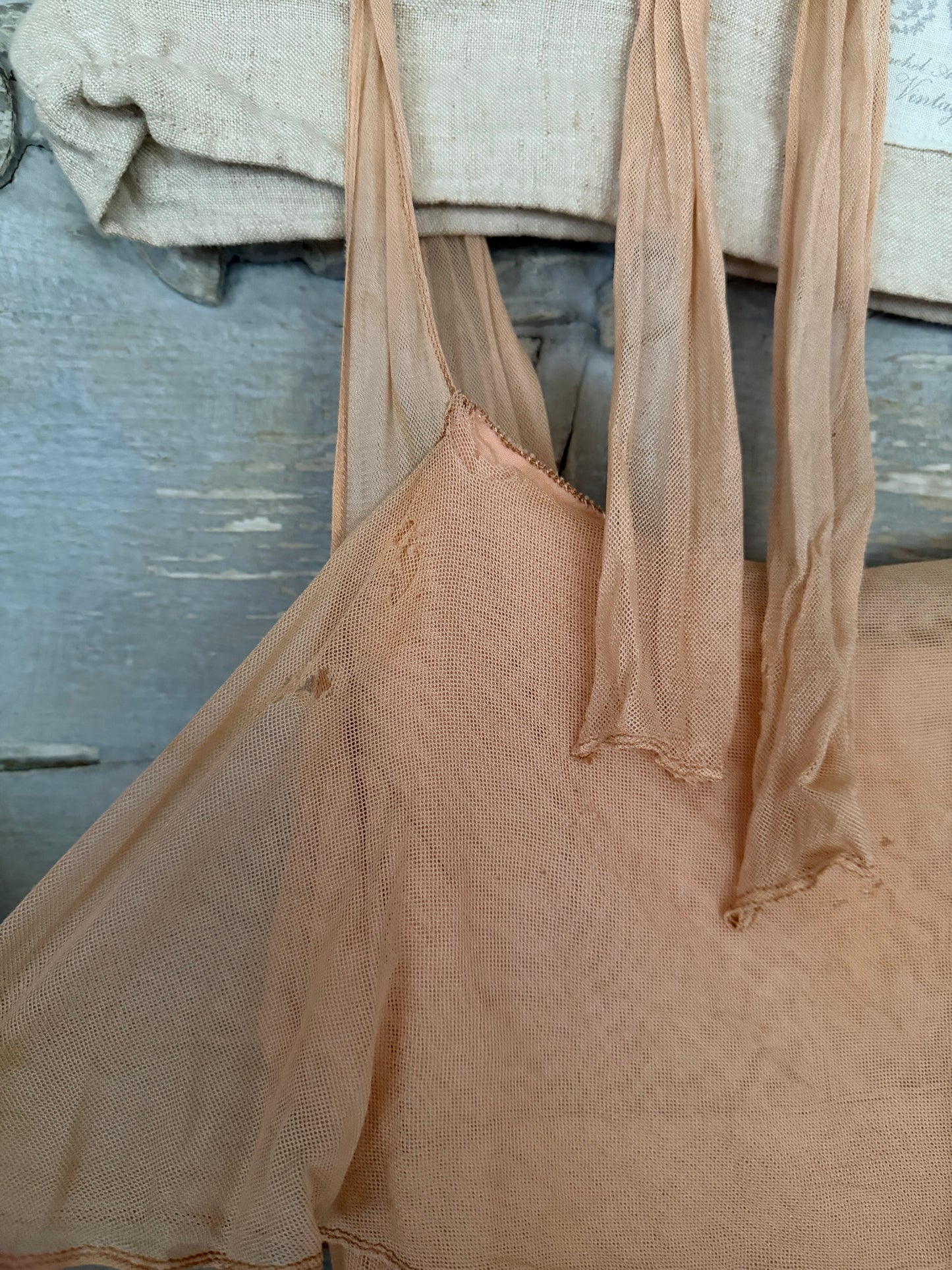 Antique Dusty Pink Net Lace Bias Cut Dress