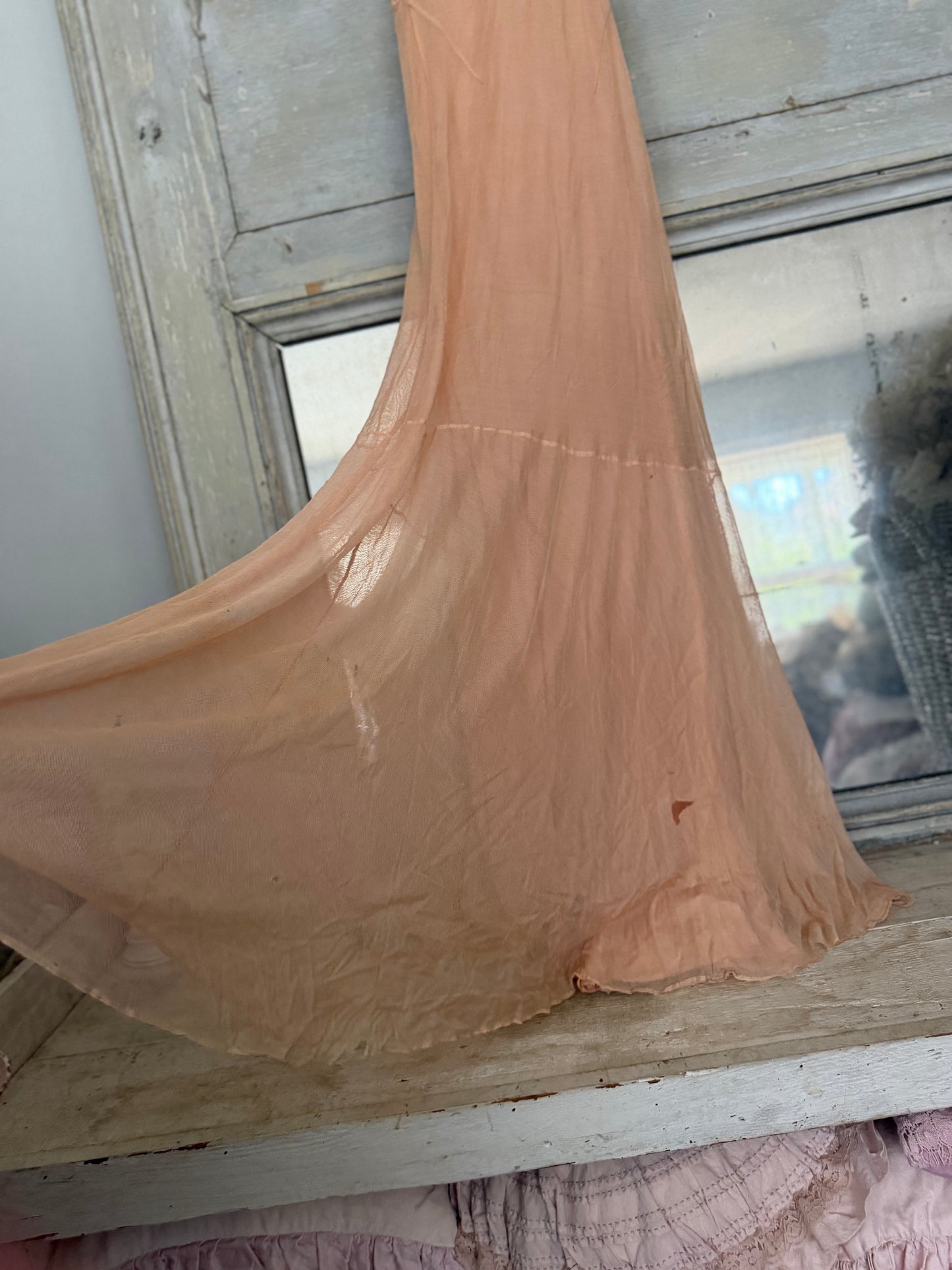 Antique Dusty Pink Net Lace Bias Cut Dress