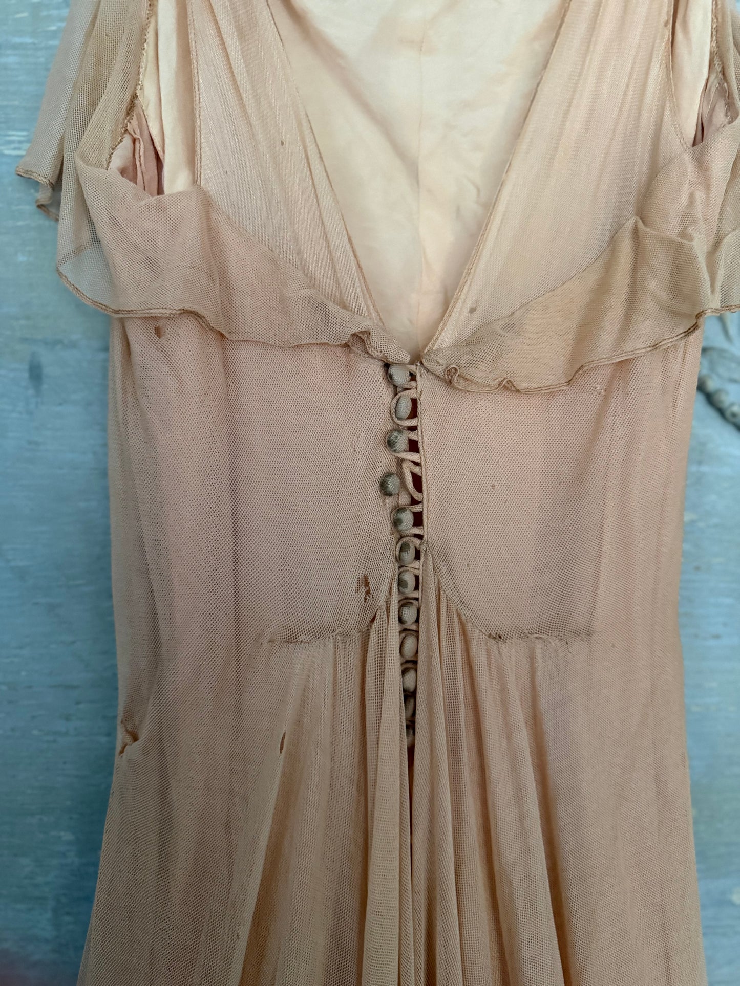 Antique Dusty Pink Net Lace Bias Cut Dress