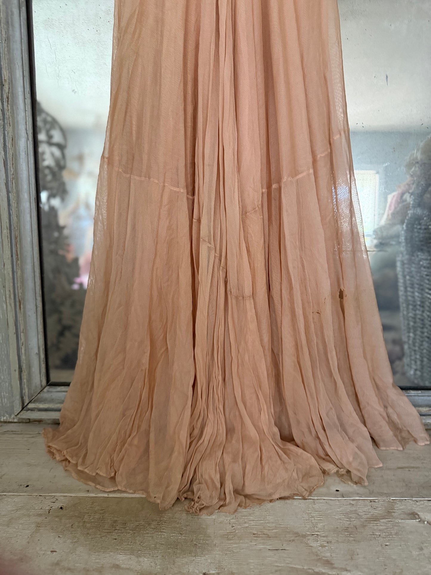 Antique Dusty Pink Net Lace Bias Cut Dress
