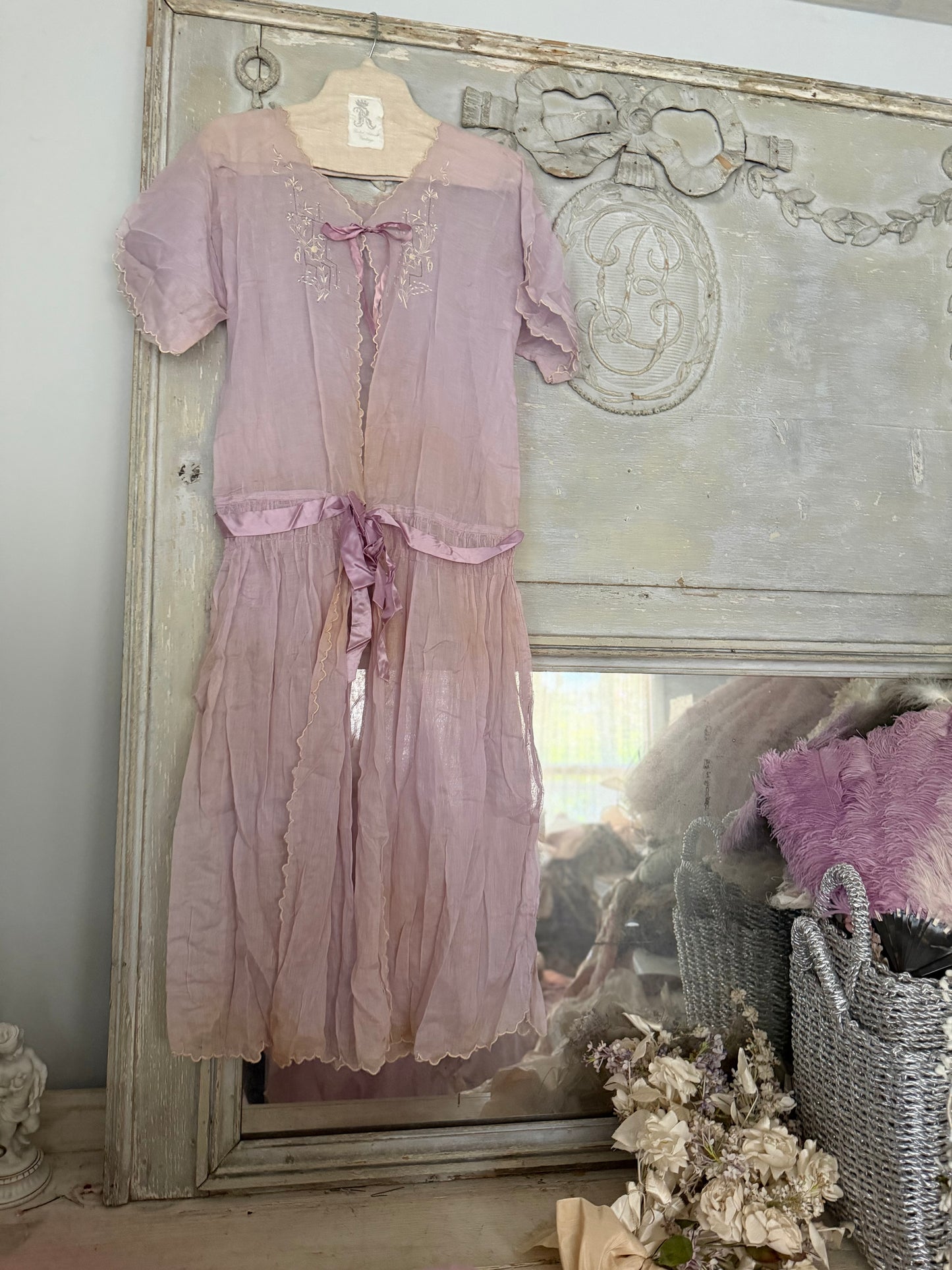 Antique Lavender Lace Ribbon Robe Gown