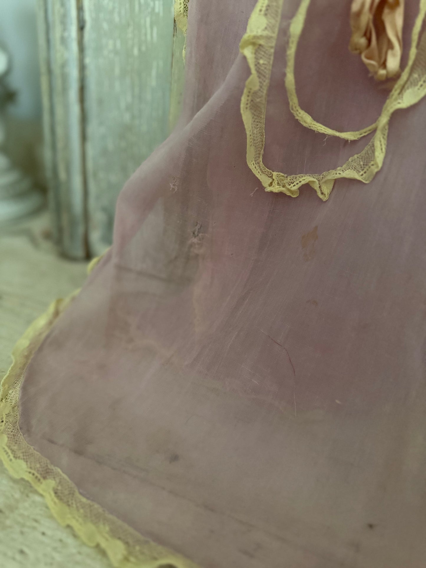 Antique Lavender Lace Pink Silk Ribbon Bed Jacket