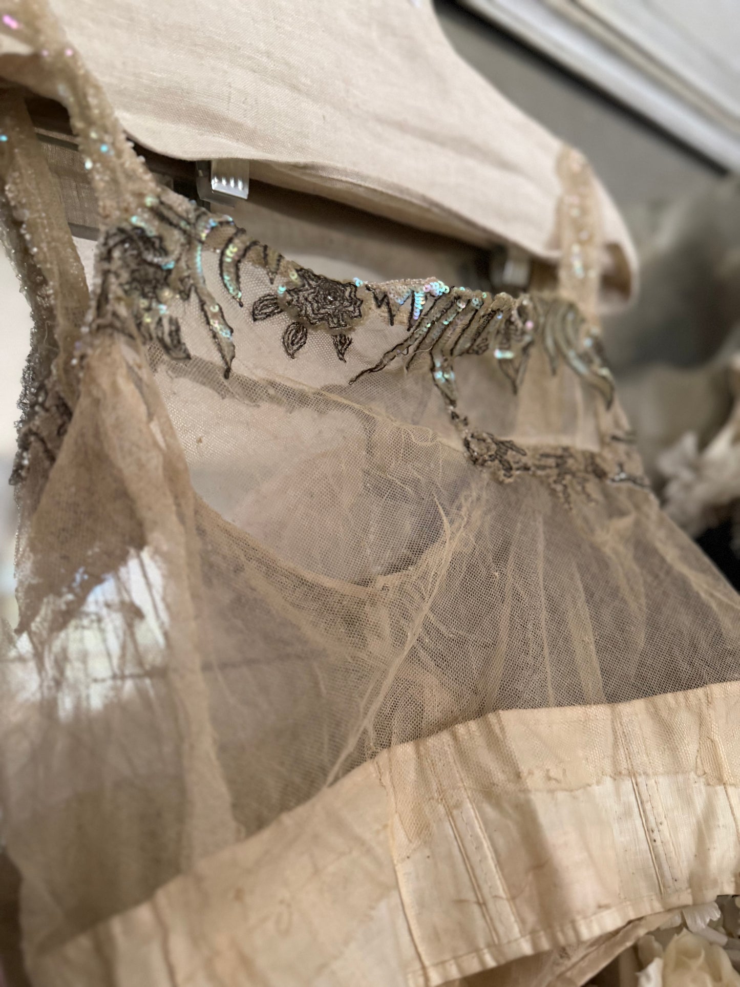 Antique AB Iridescent Net Lace Bodice