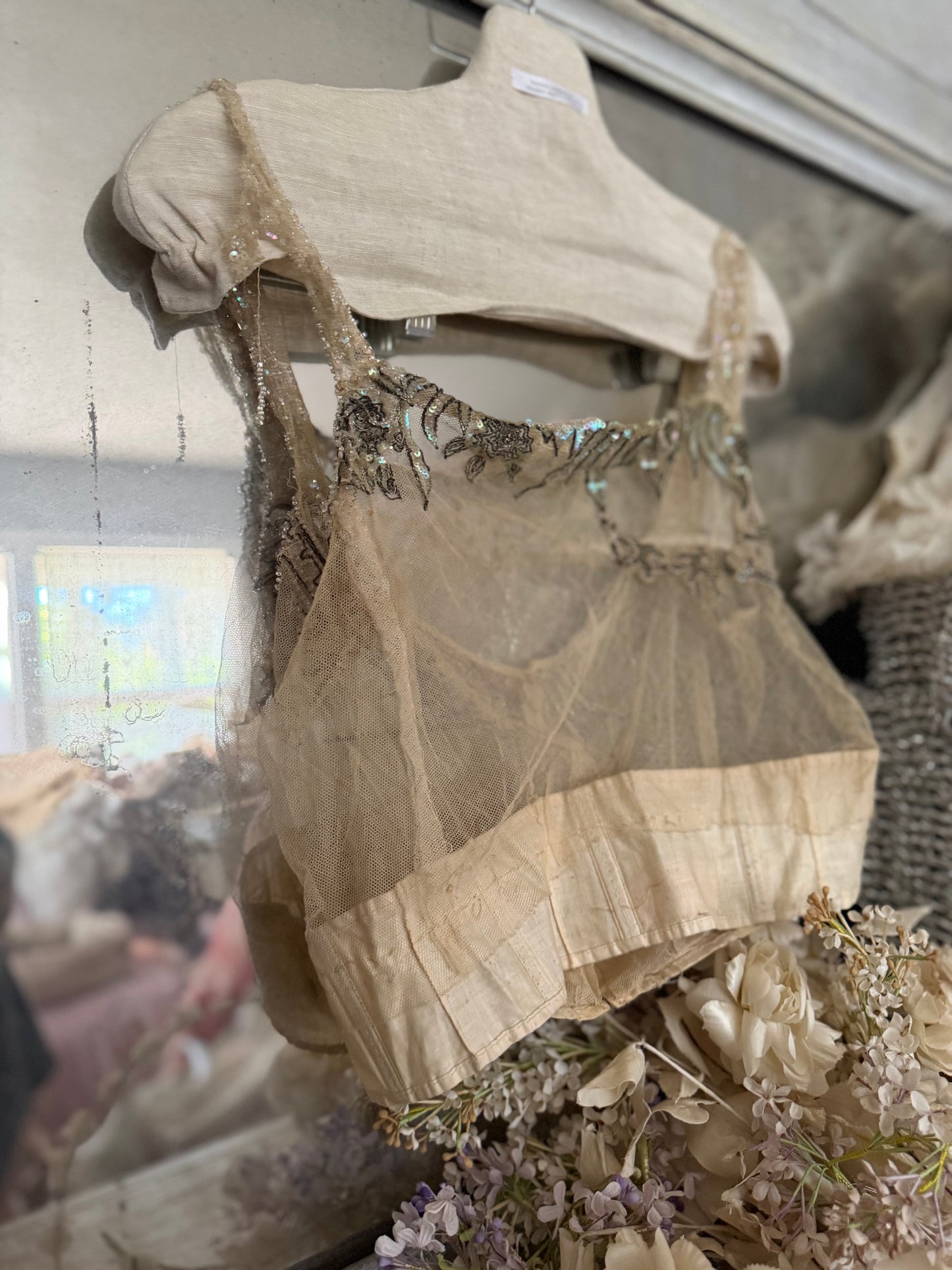 Antique AB Iridescent Net Lace Bodice