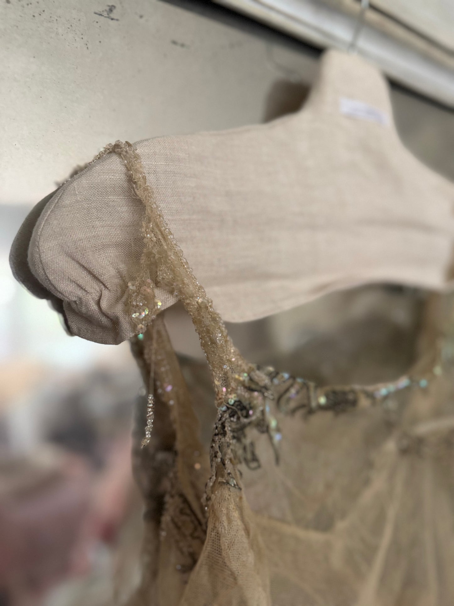 Antique AB Iridescent Net Lace Bodice