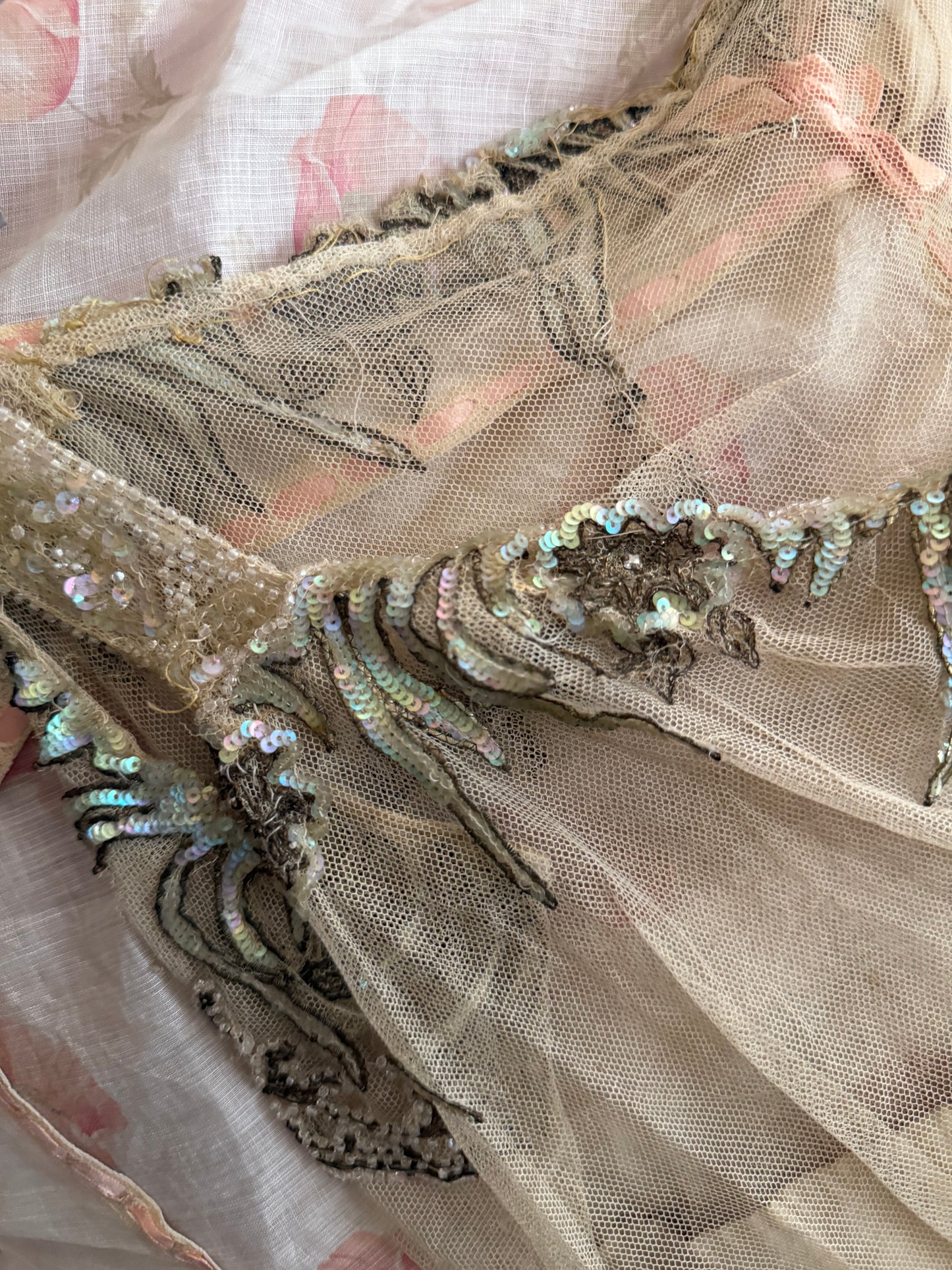 Antique AB Iridescent Net Lace Bodice