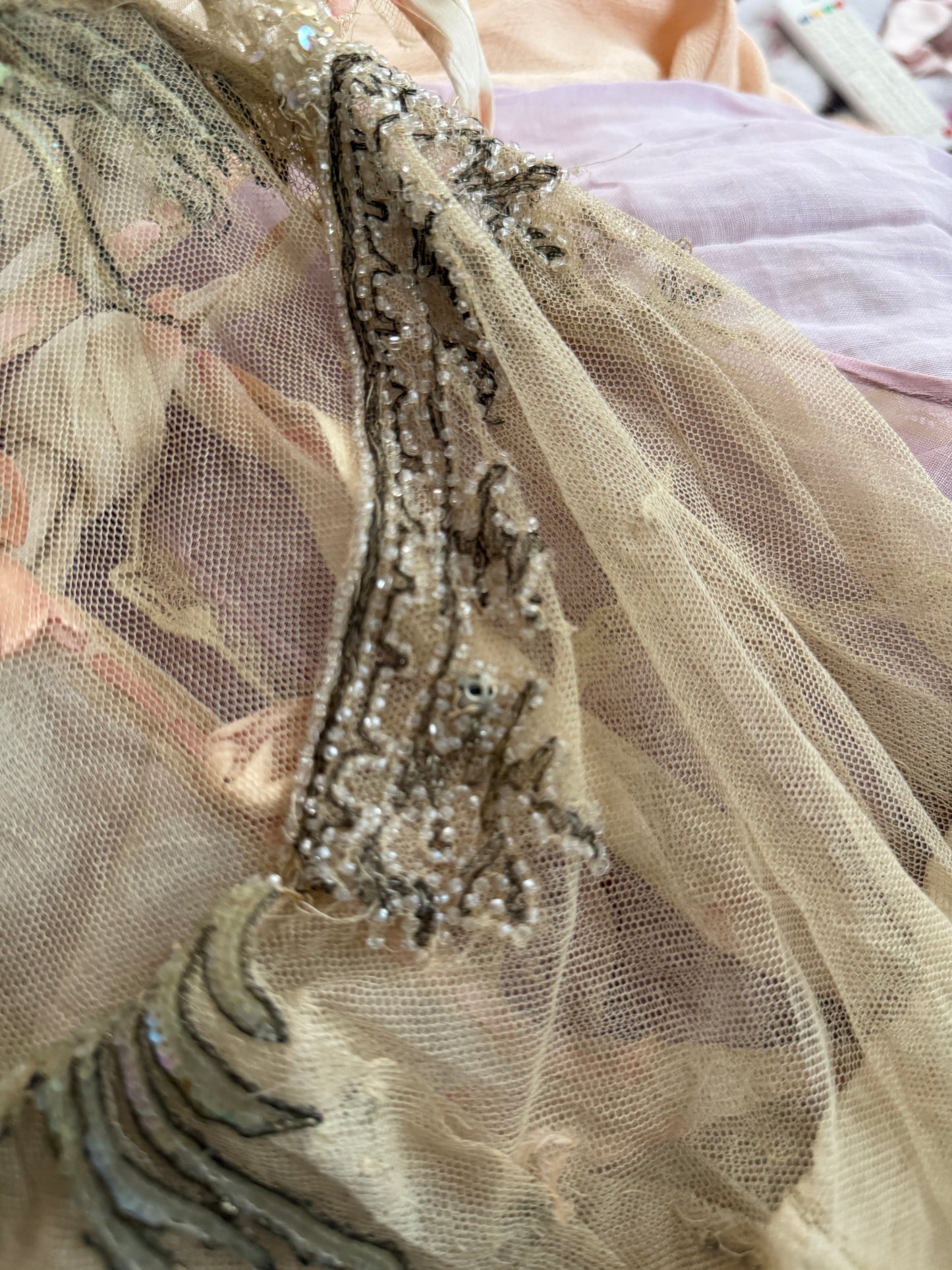 Antique AB Iridescent Net Lace Bodice