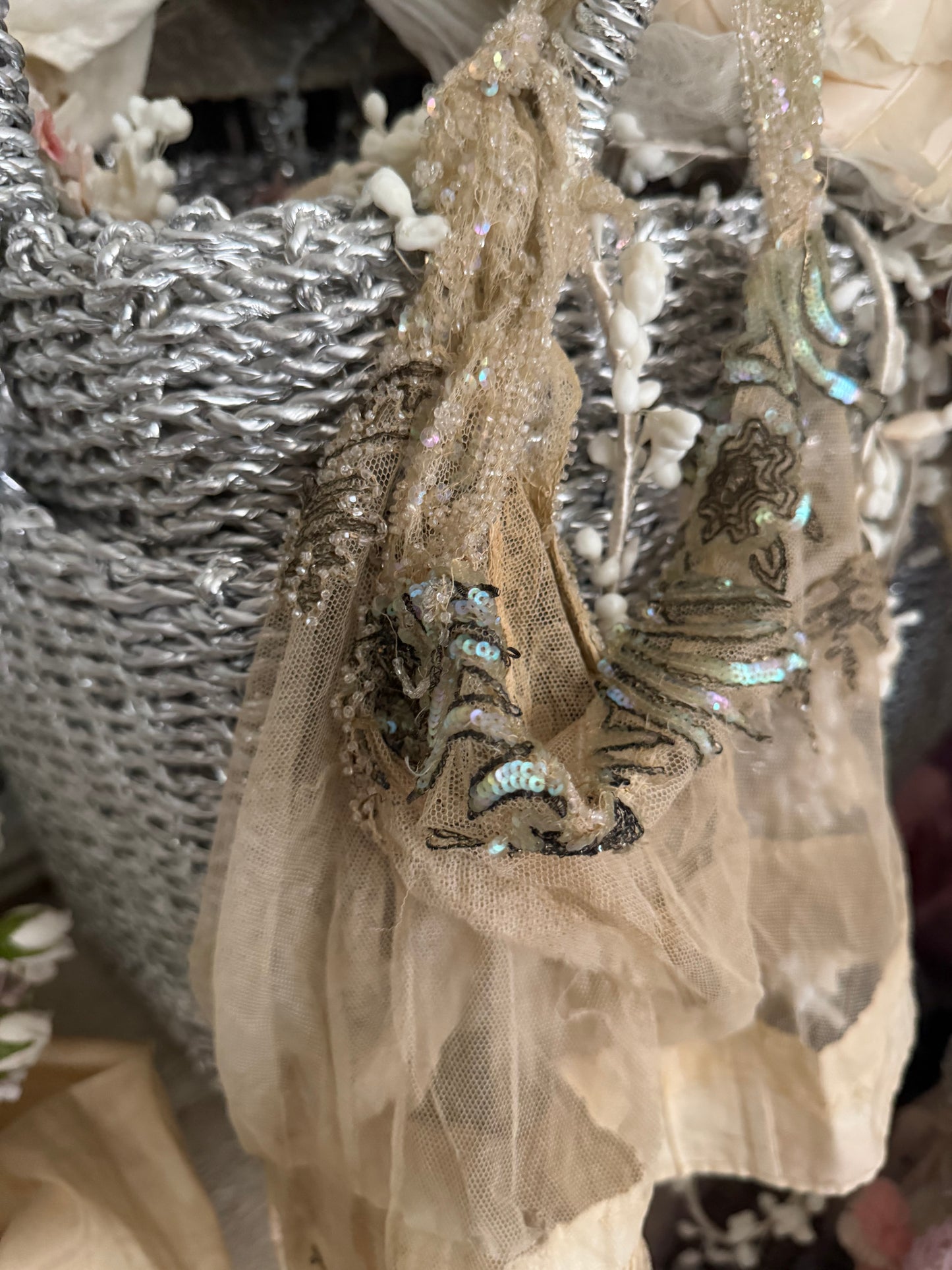 Antique AB Iridescent Net Lace Bodice