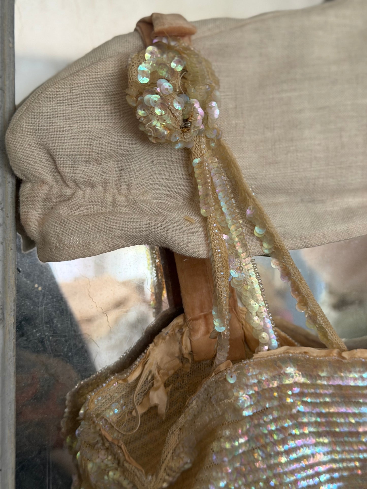 Antique AB Iridescent Sequin Peach Velvet Bodice