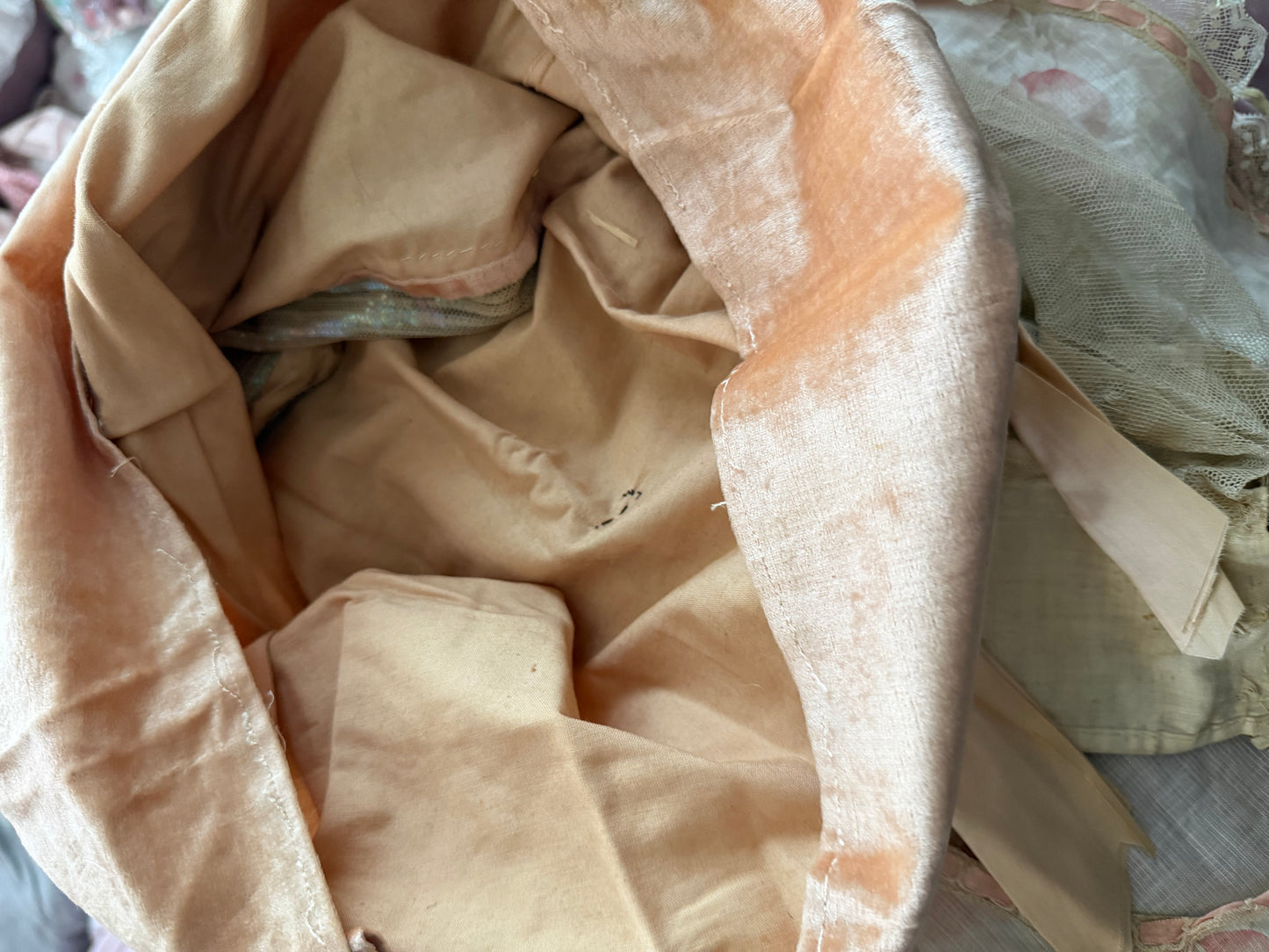 Antique AB Iridescent Sequin Peach Velvet Bodice
