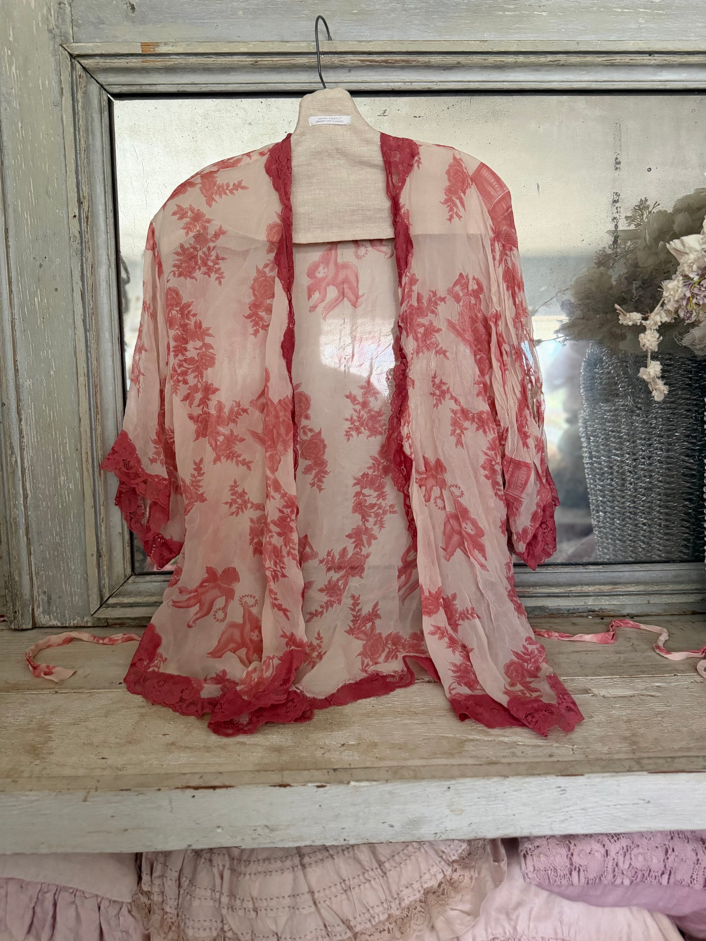 Mary Green Pink Silk Cherub Bed Jacket