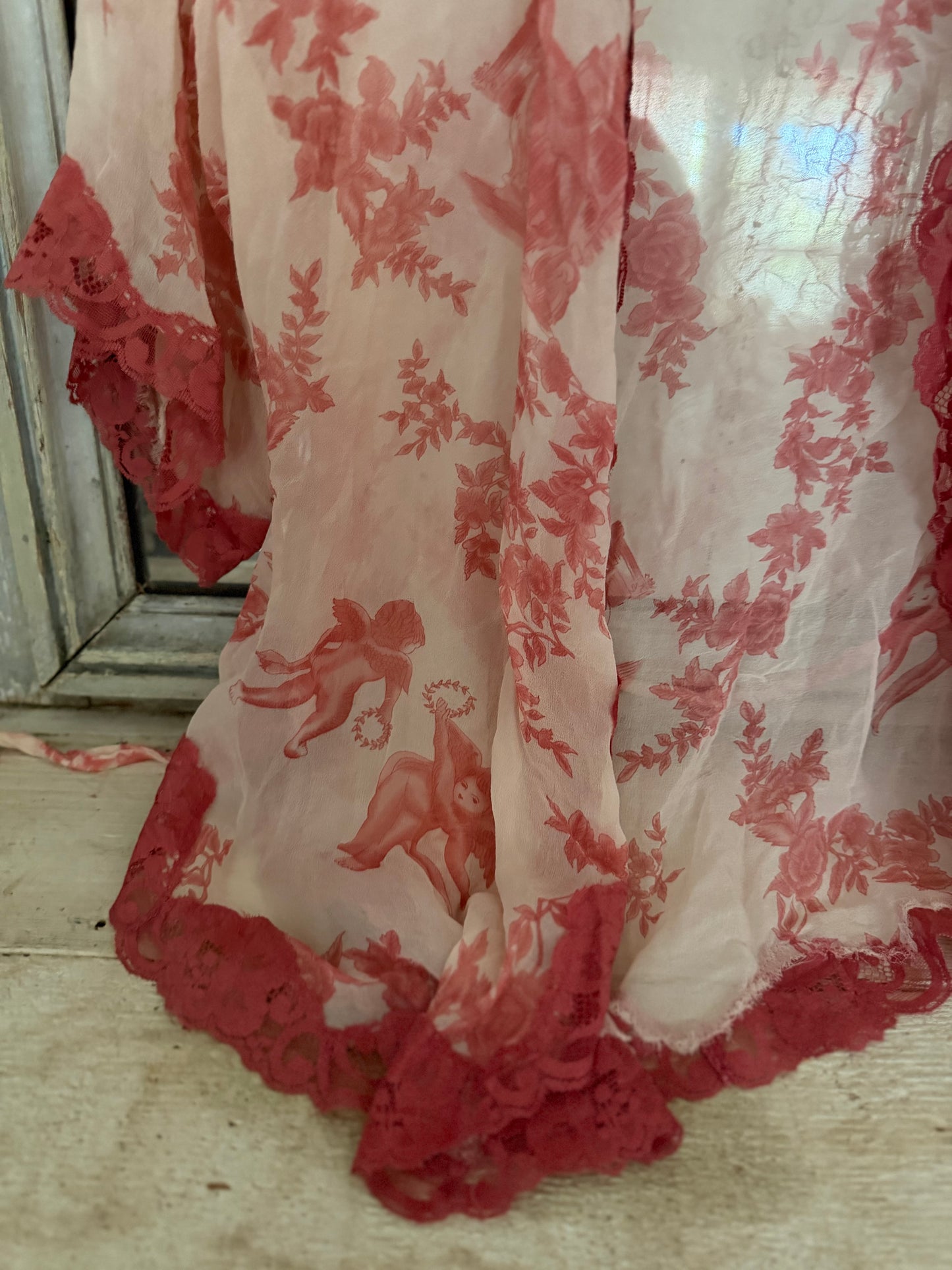 Mary Green Pink Silk Cherub Bed Jacket