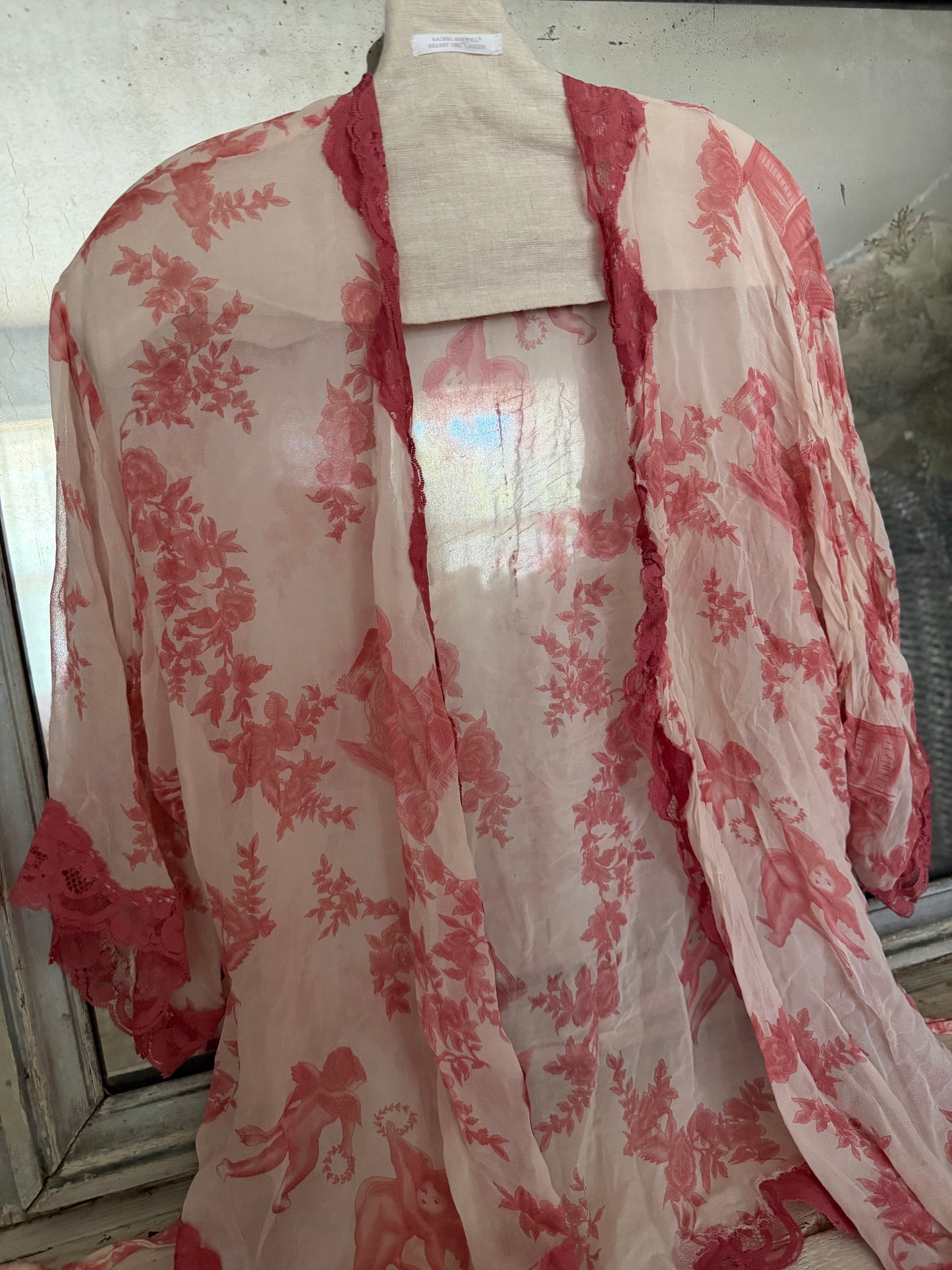 Mary Green Pink Silk Cherub Bed Jacket