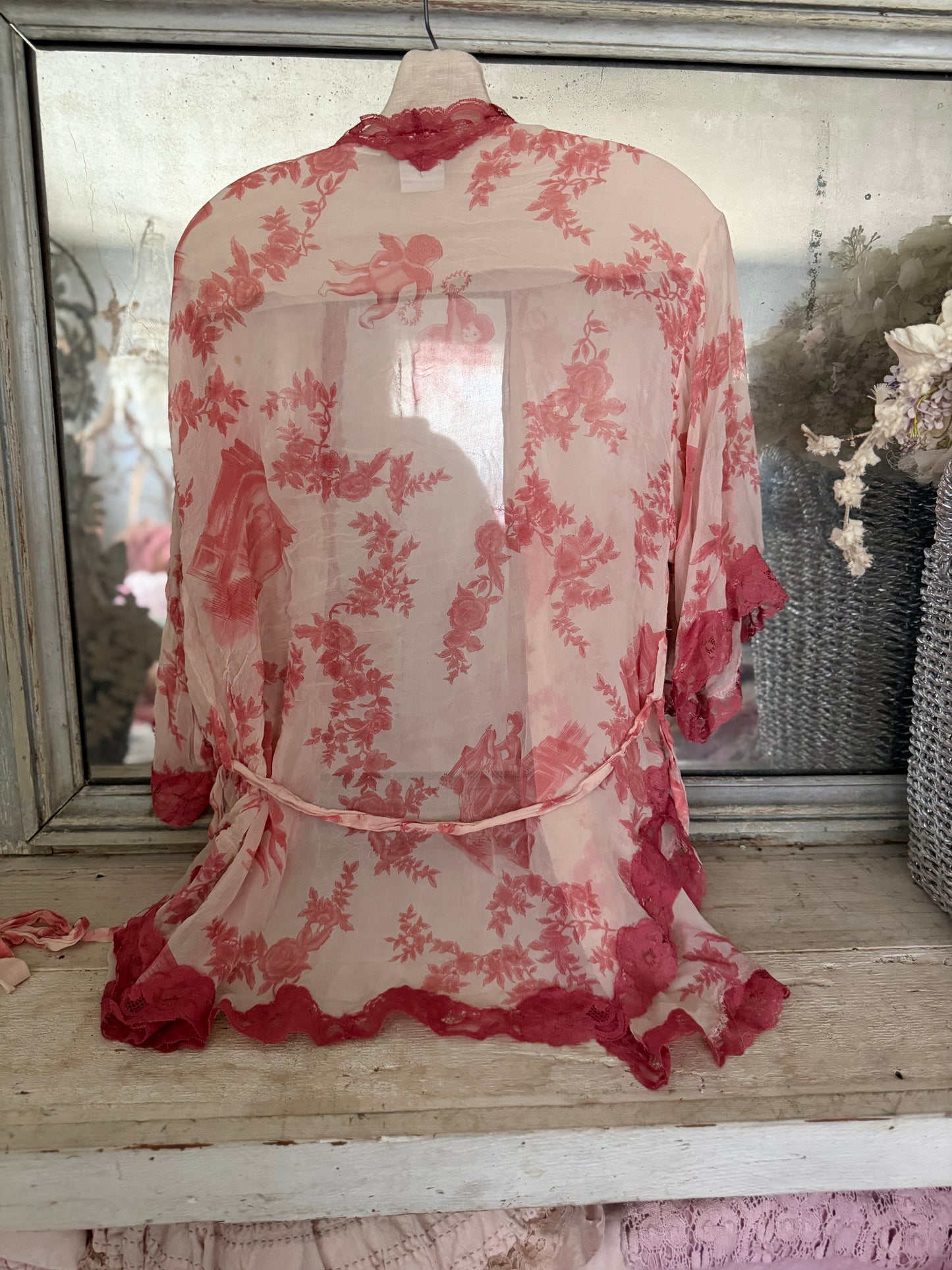 Mary Green Pink Silk Cherub Bed Jacket