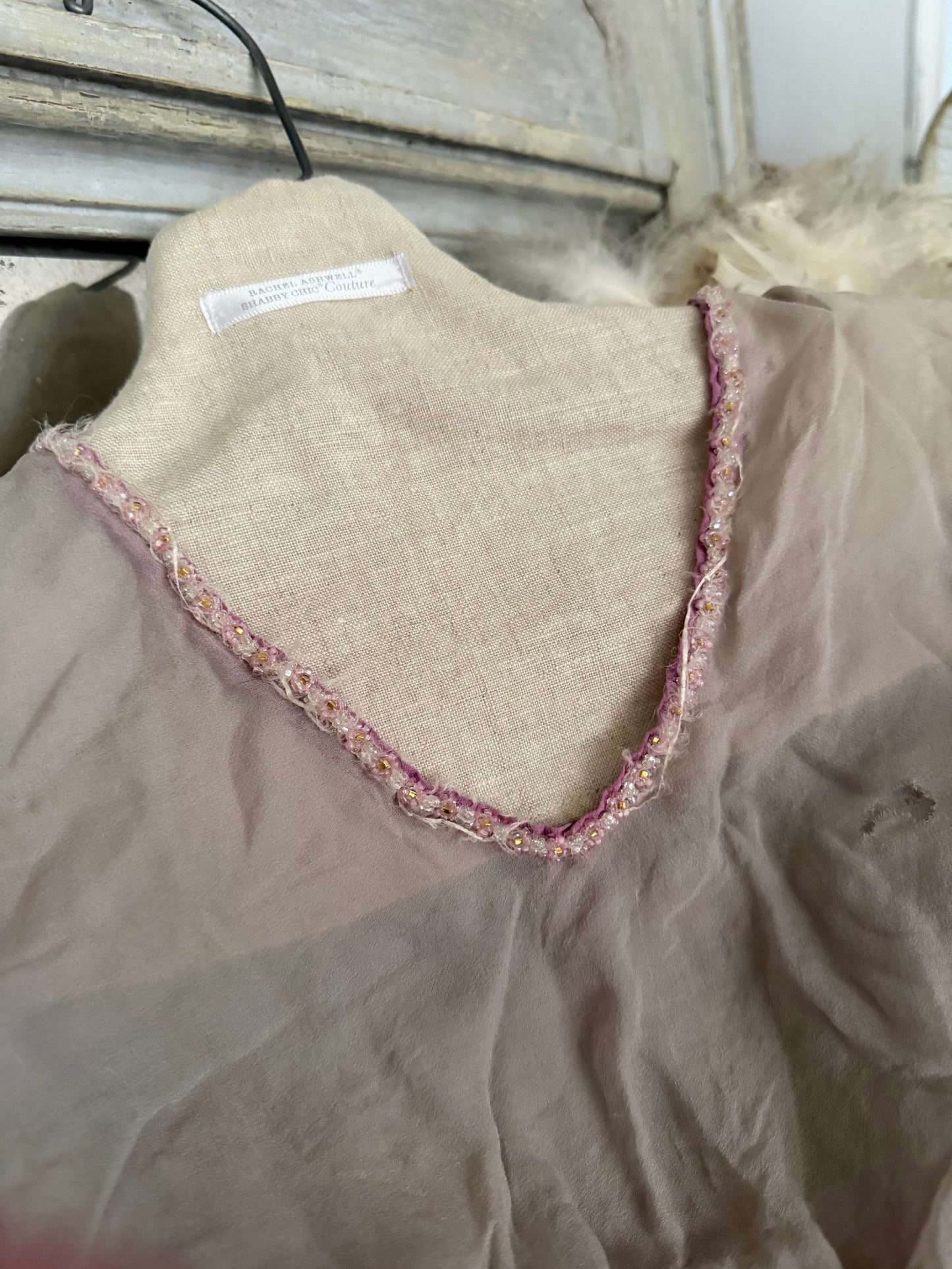 Antique Girls Grey Silk Pink Beaded Bodice
