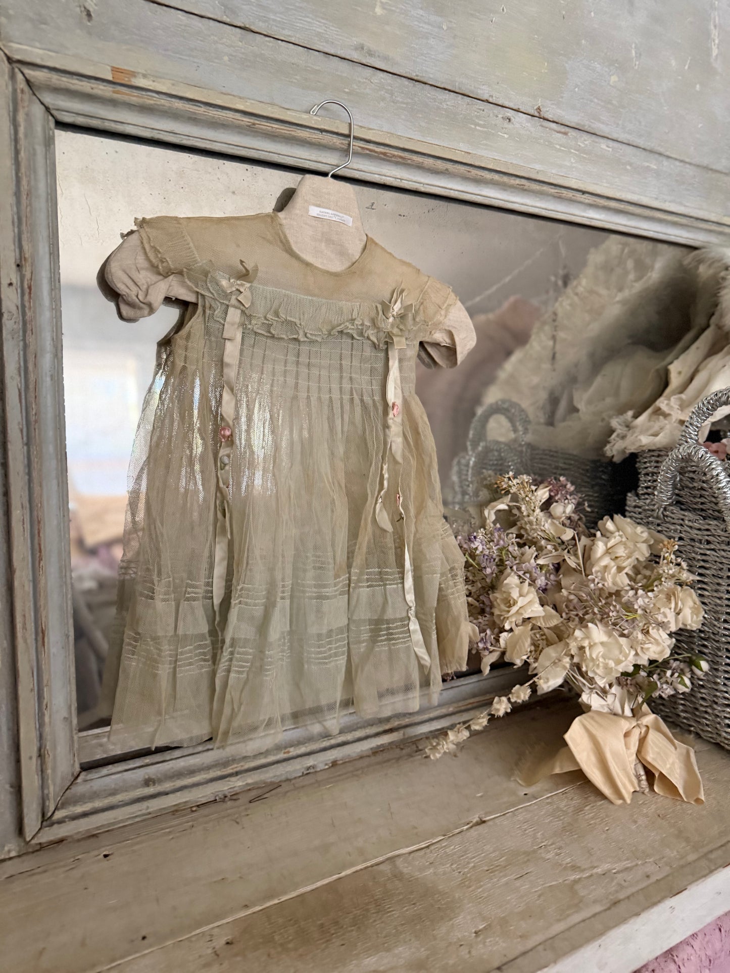 Antique Girls Blue Lace Ribbonwork Dress