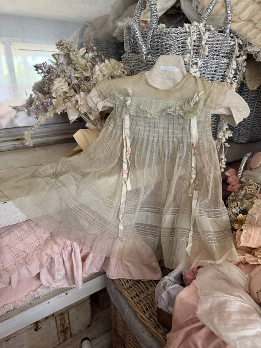 Antique Girls Blue Lace Ribbonwork Dress