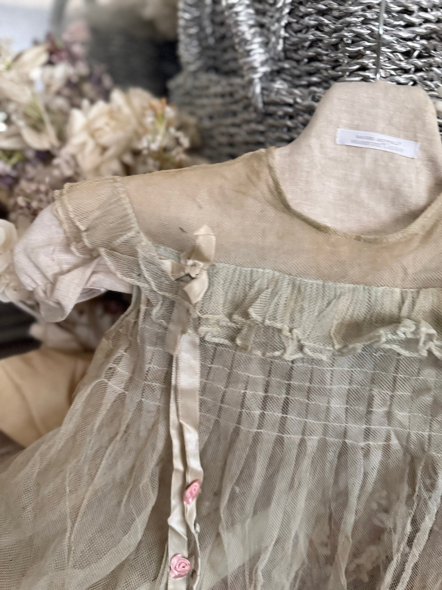 Antique Girls Blue Lace Ribbonwork Dress