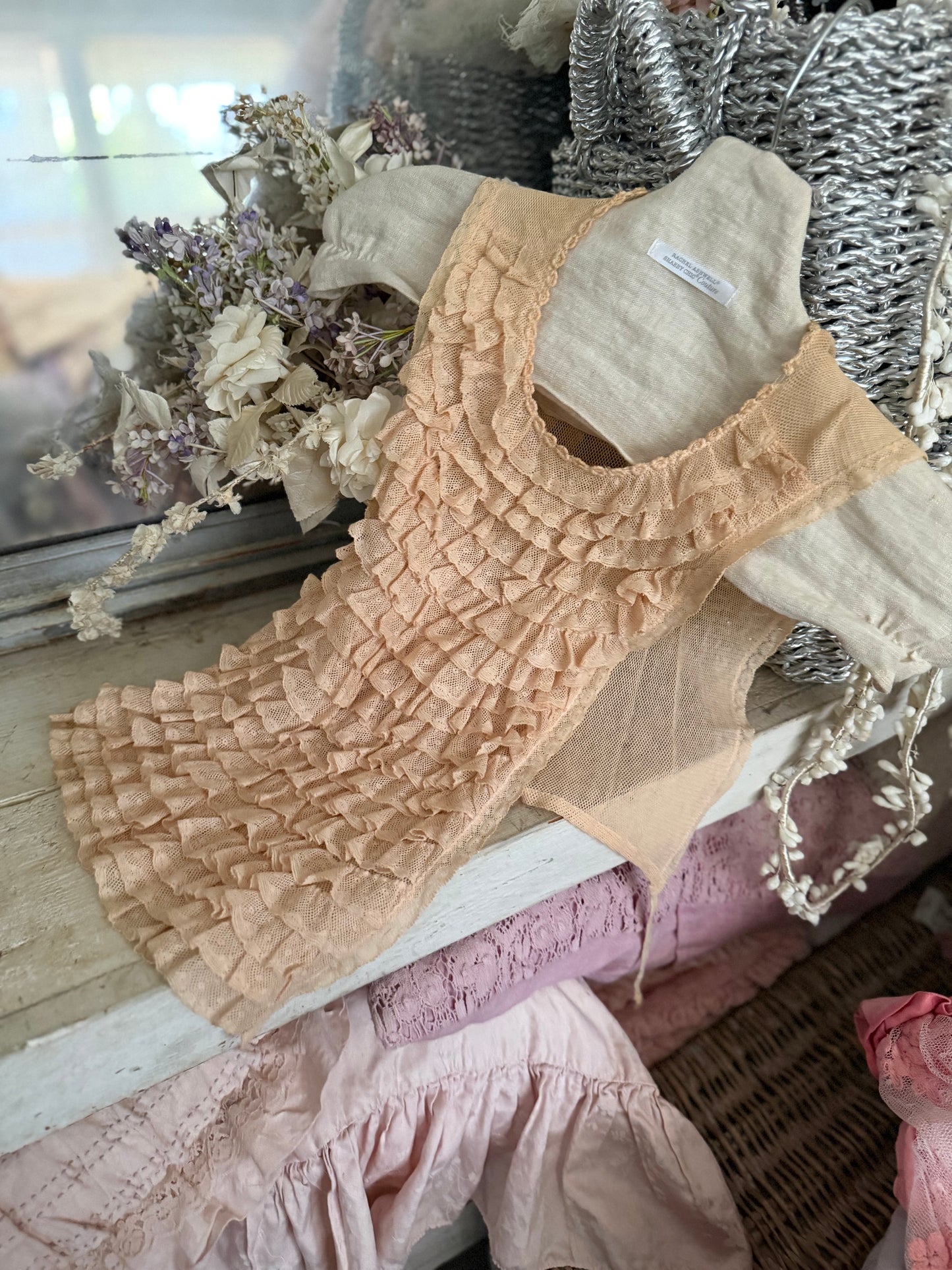 Vintage Pink Ruffled Lace Dickey Shirt