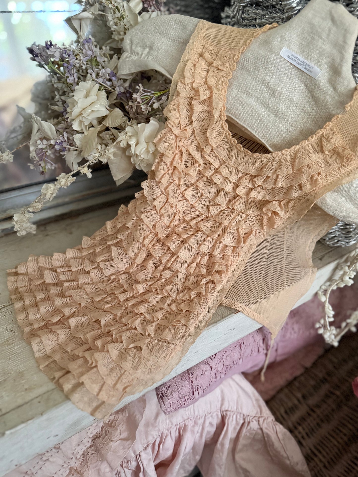 Vintage Pink Ruffled Lace Dickey Shirt