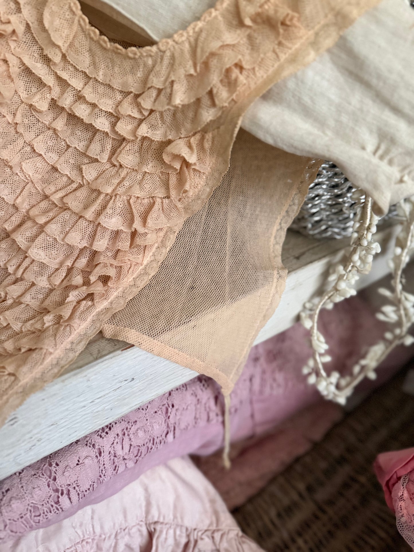 Vintage Pink Ruffled Lace Dickey Shirt