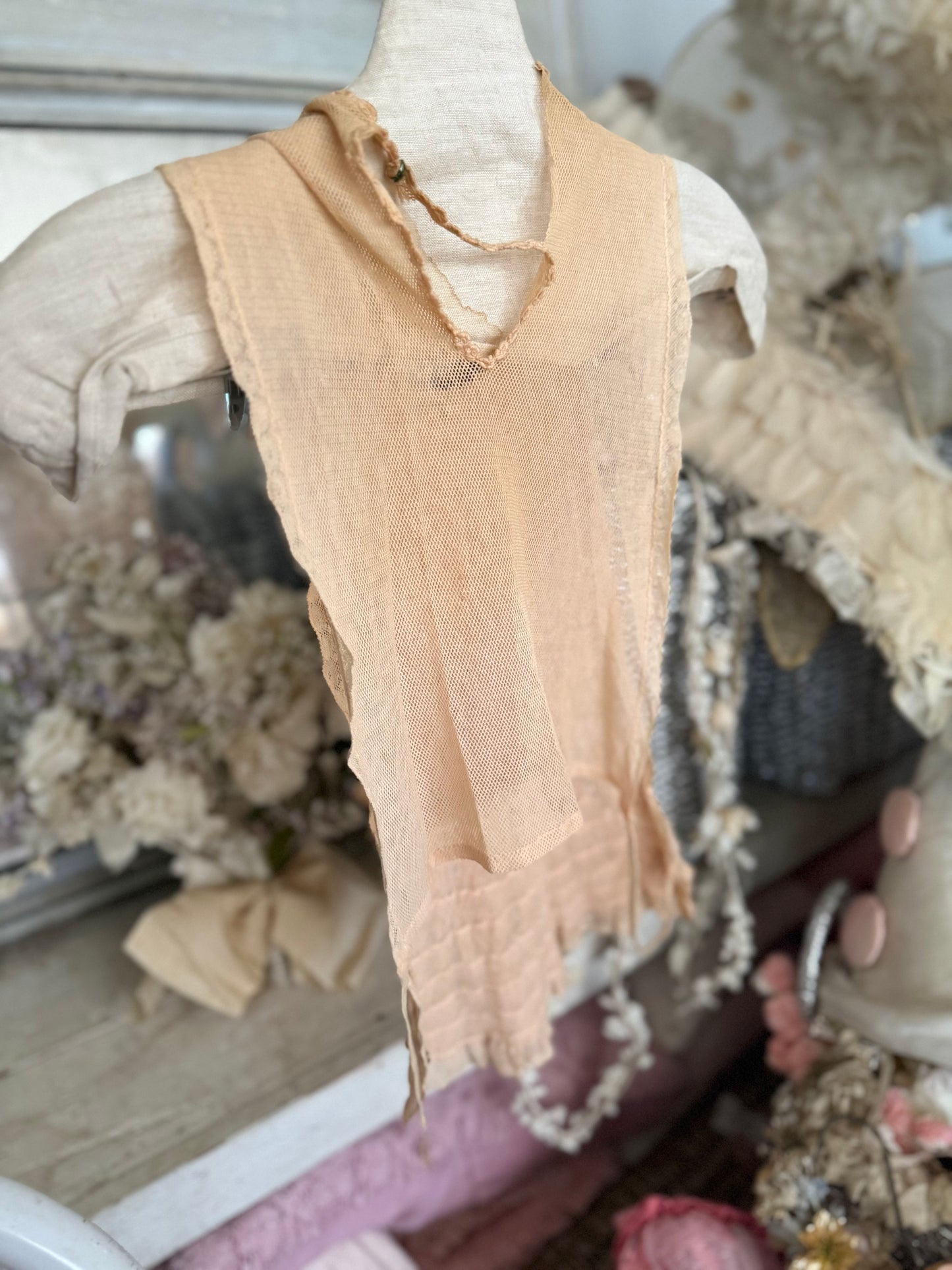 Vintage Pink Ruffled Lace Dickey Shirt