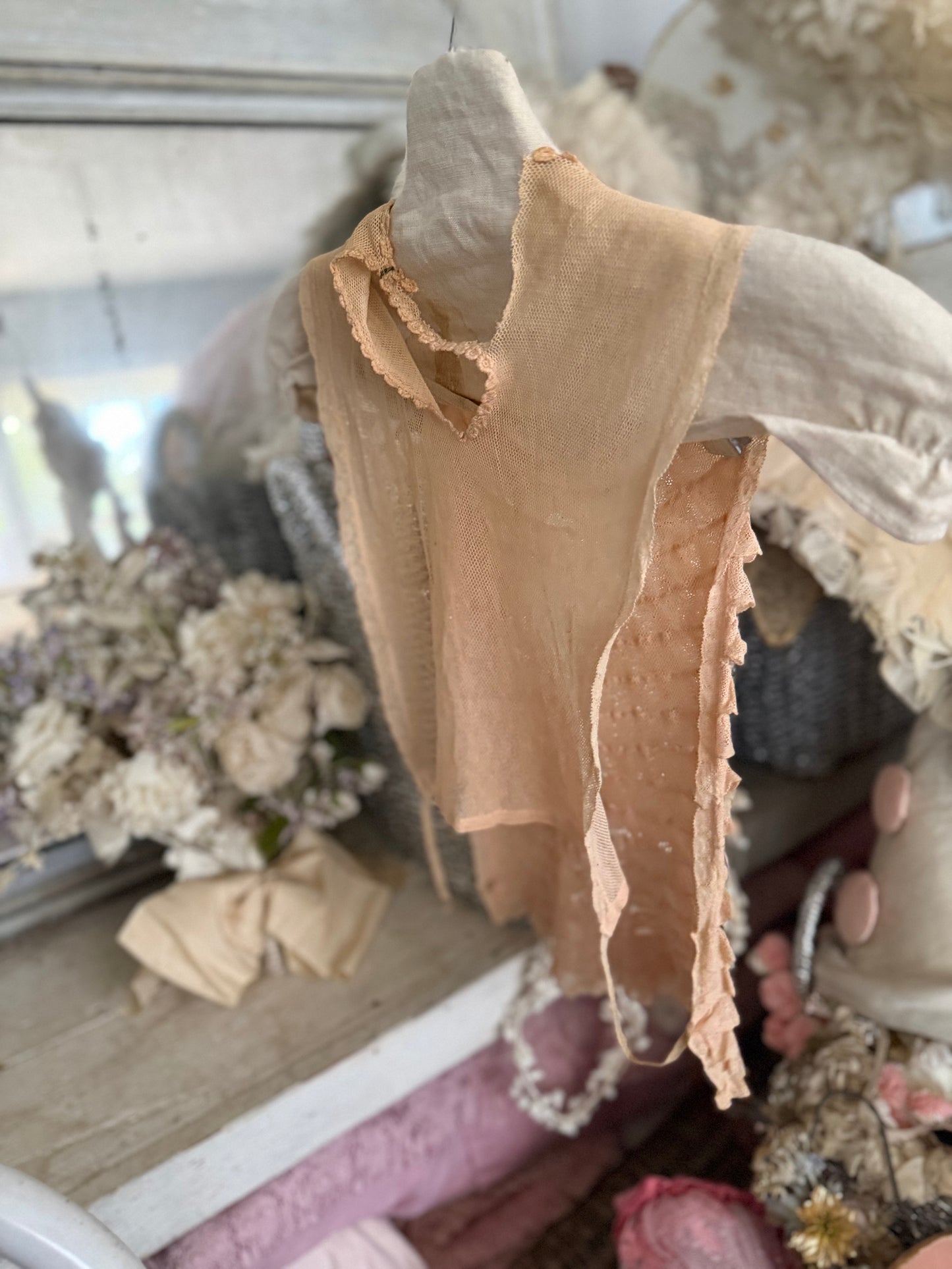 Vintage Pink Ruffled Lace Dickey Shirt