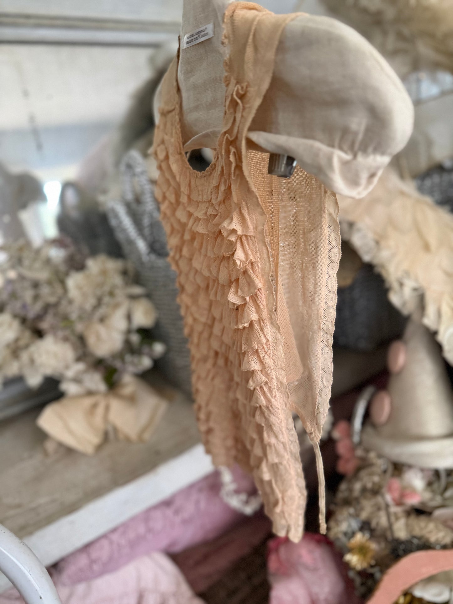 Vintage Pink Ruffled Lace Dickey Shirt