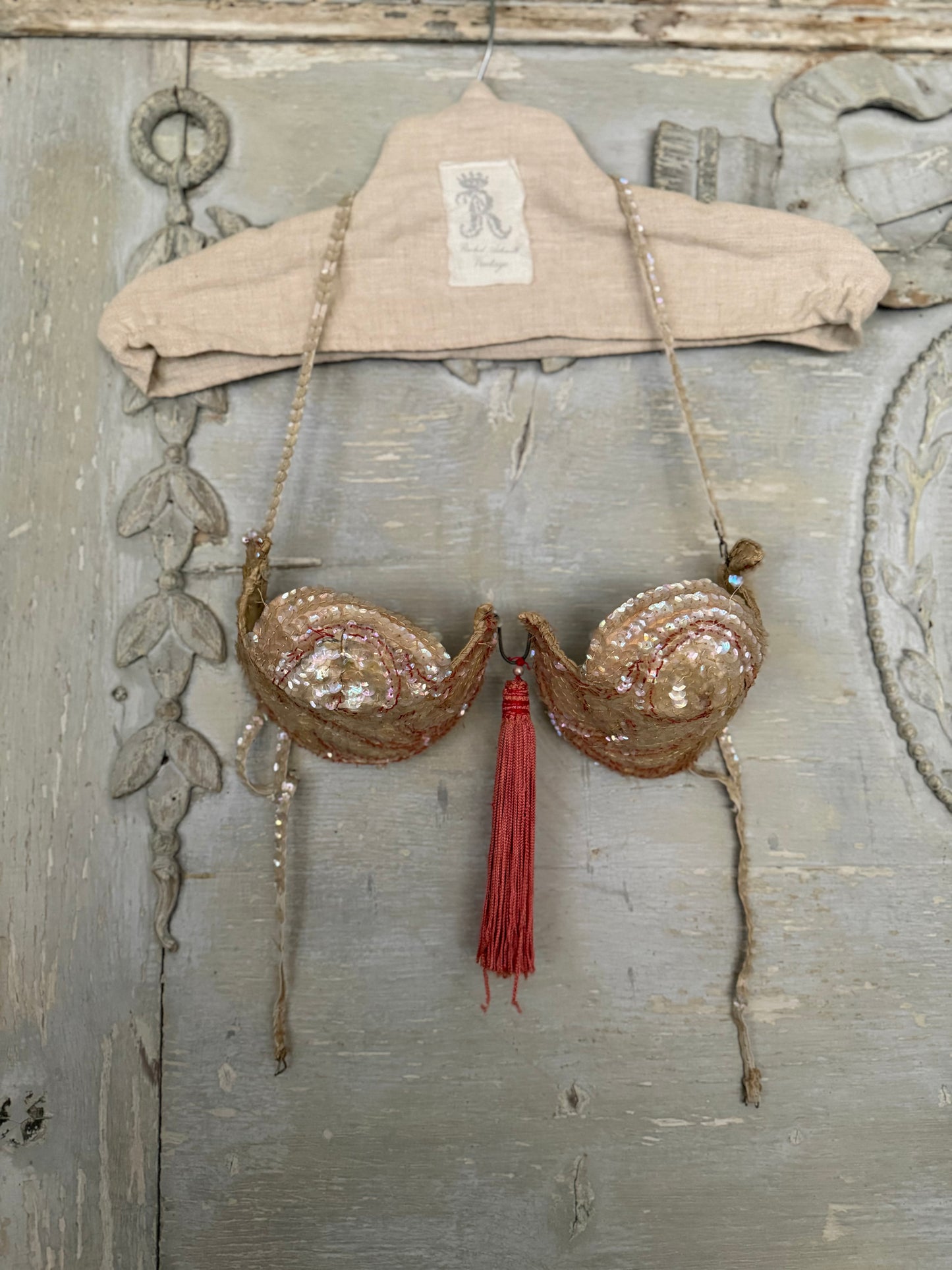 Vintage Showgirl Folies Costume Bra Rainbow Sequins
