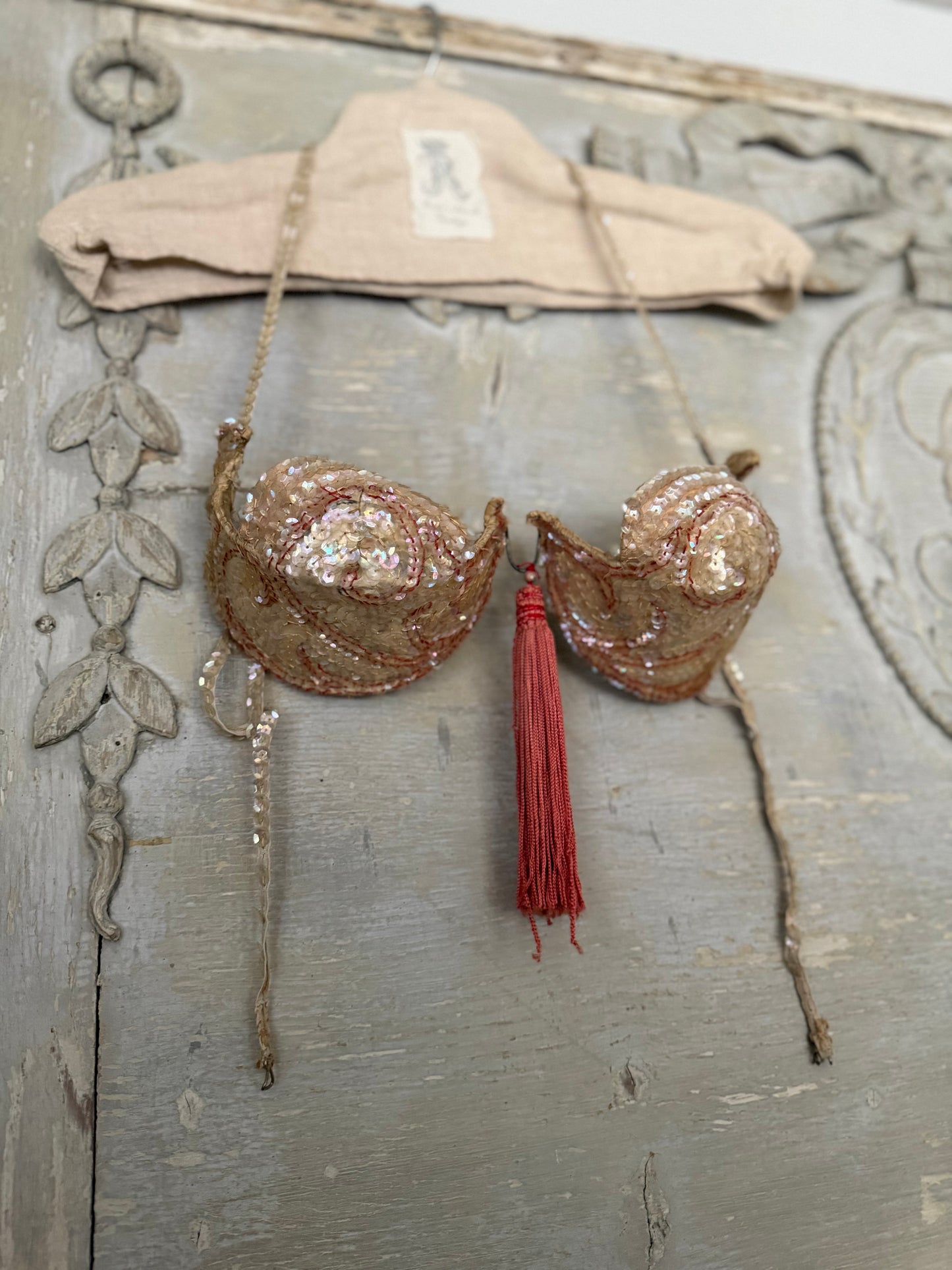 Vintage Showgirl Folies Costume Bra Rainbow Sequins