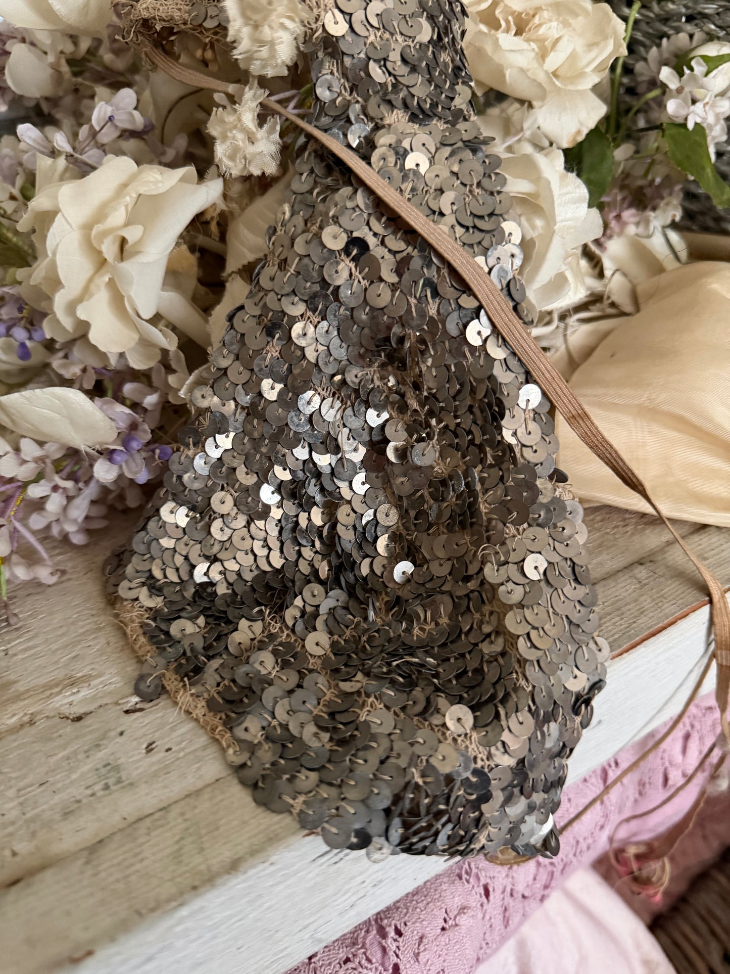 Antique Silver Spangle Showgirl Folies Costume Bra
