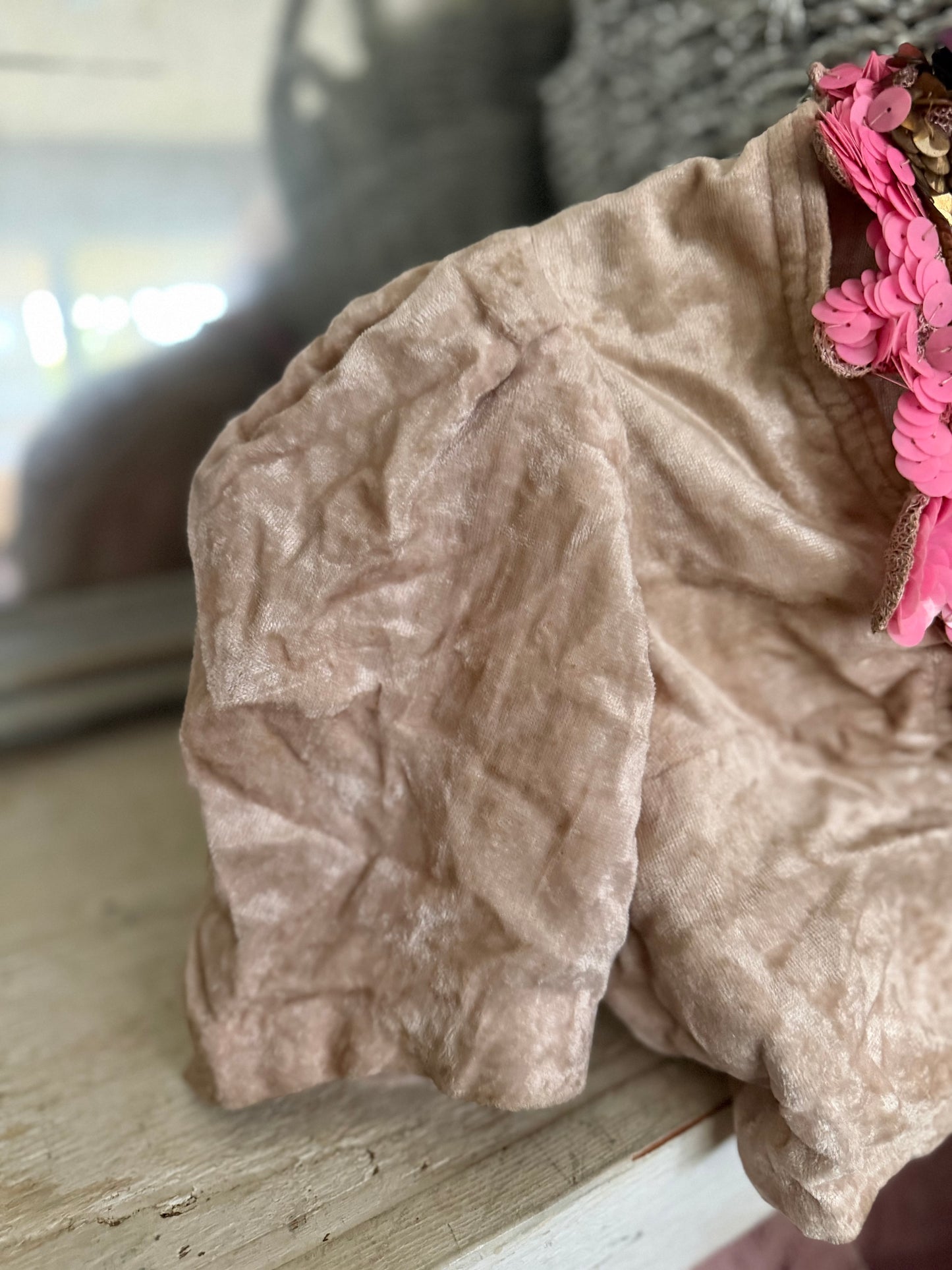 Antique Pink Velvet Sequin Collar French Theatre Costume Bodice